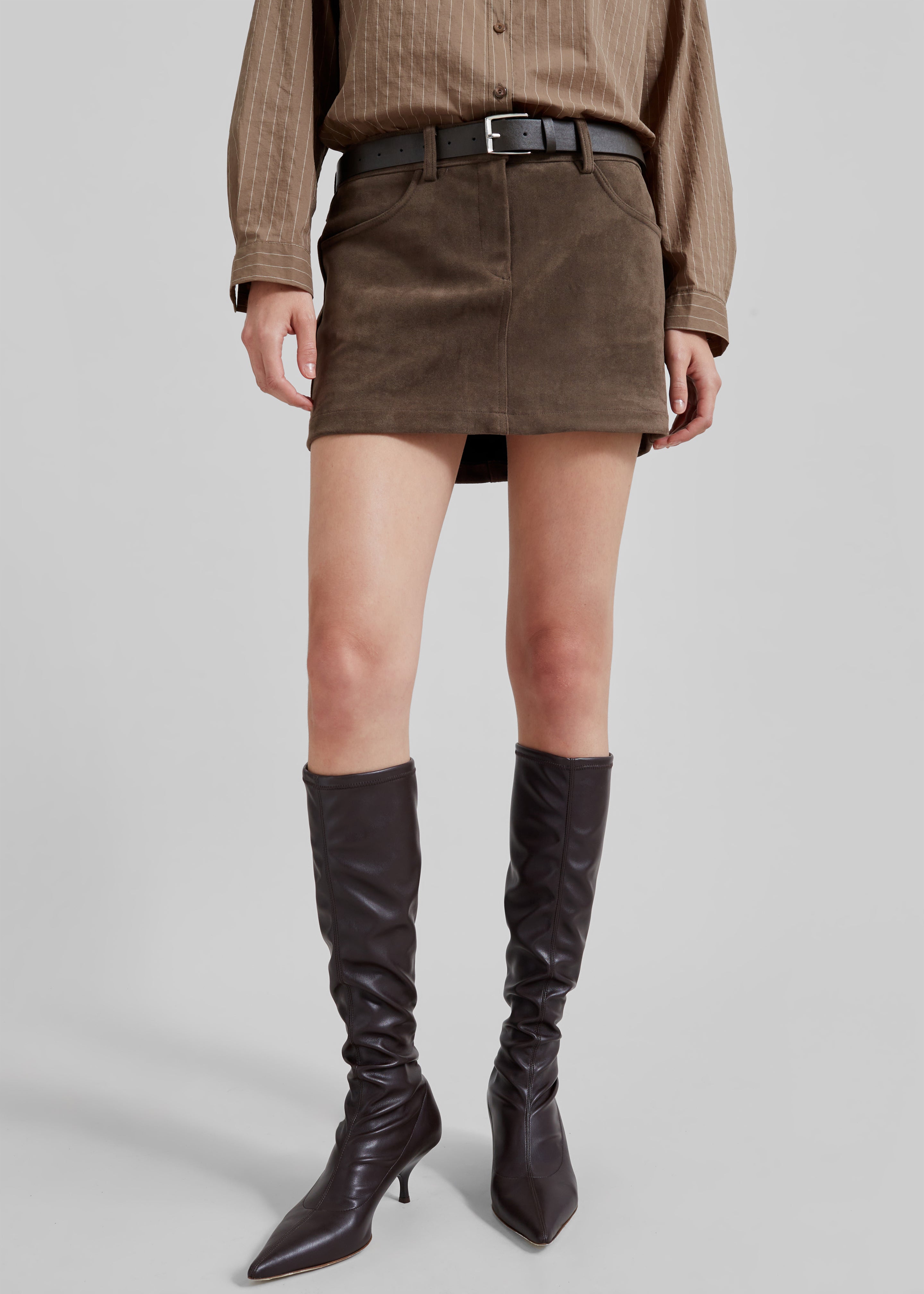 Peoria Faux Suede Mini Skirt - Brown - 10