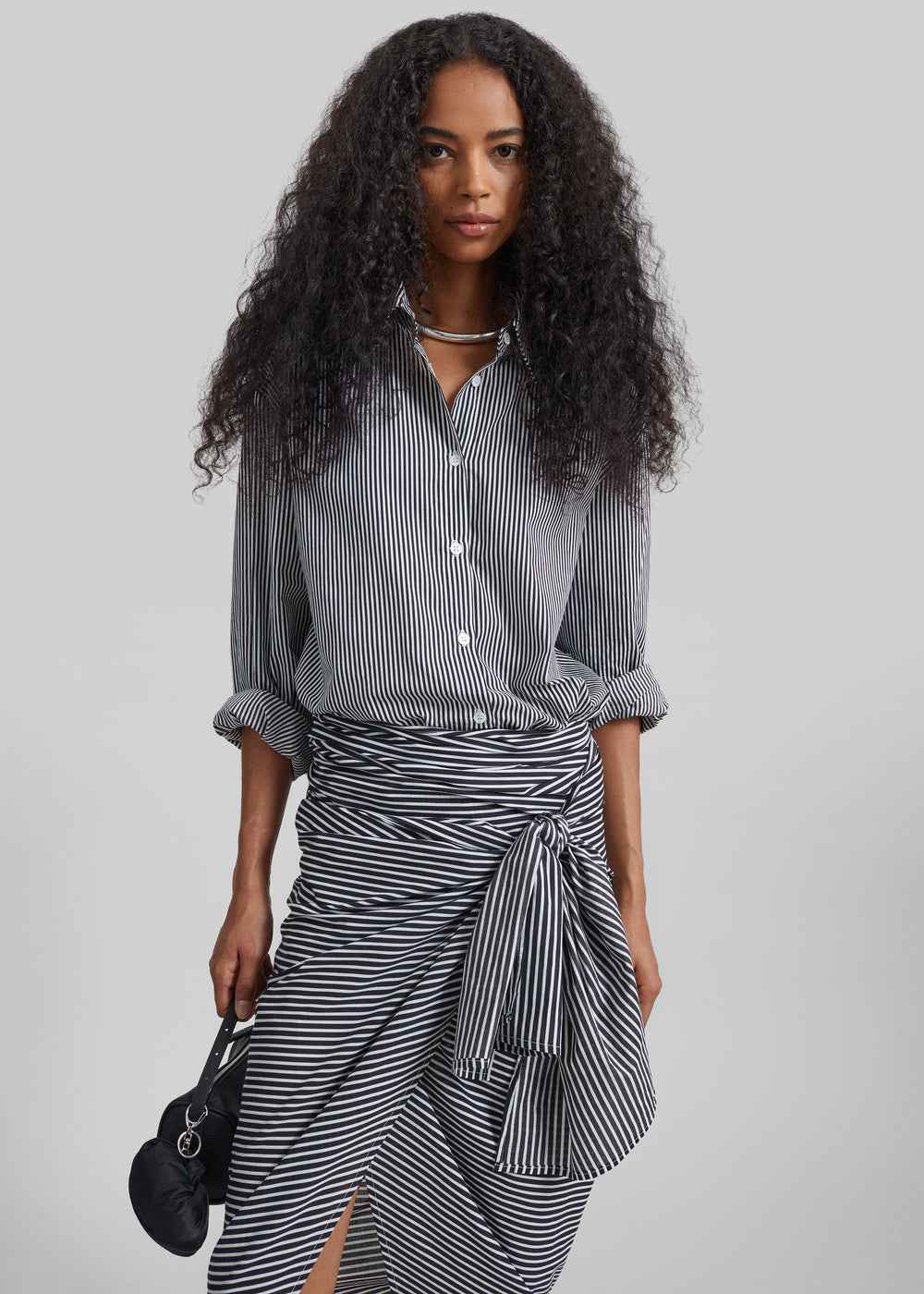 Peri Cotton Shirt - Black/White Stripe - 1