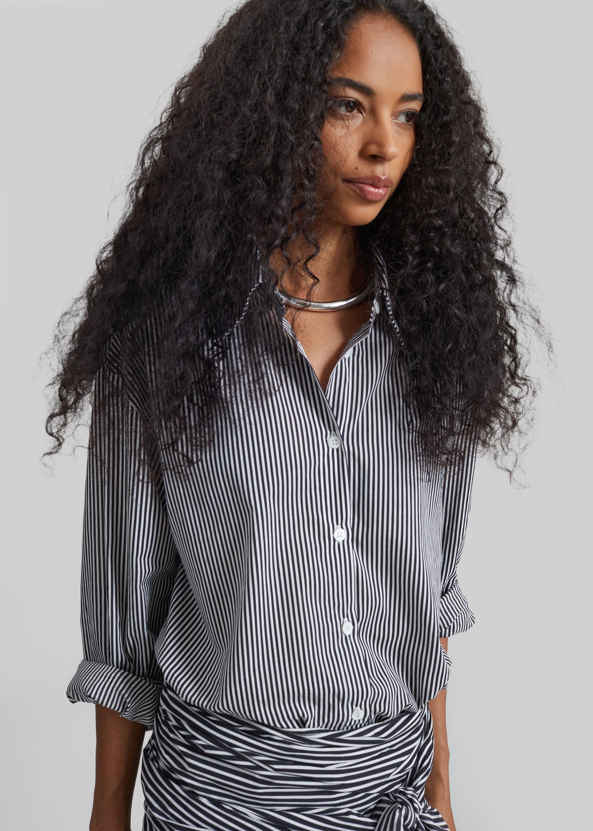 Peri Cotton Shirt - Black/White Stripe - 4