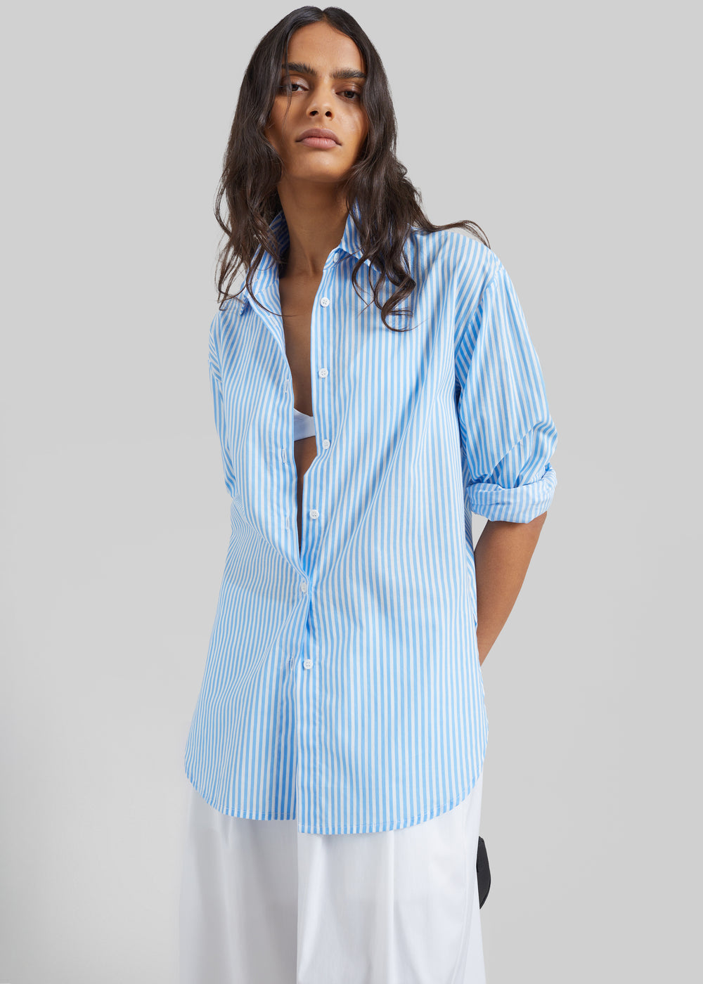womens dress shirts Stretch Chambray Shirt for Tall Women in Mid Blue Chambray XL / Extra Tall / Mid Blue Chambray SCROLL THE PHOTOS Brooks Brothers Women's Fitted Non-Iron