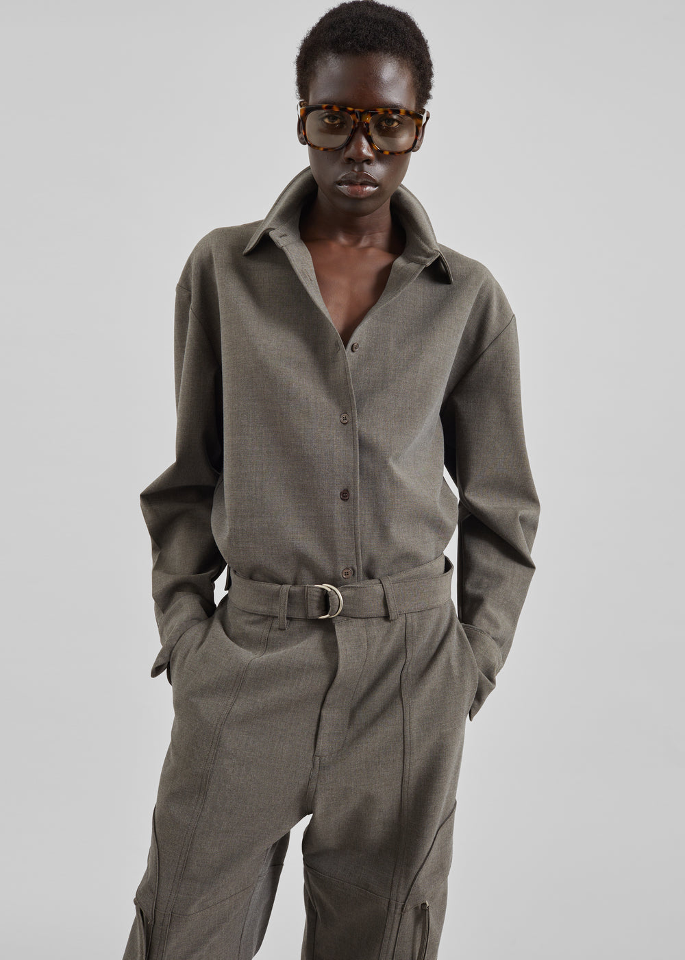 Peri Double Weave Shirt - Taupe Melange - 1