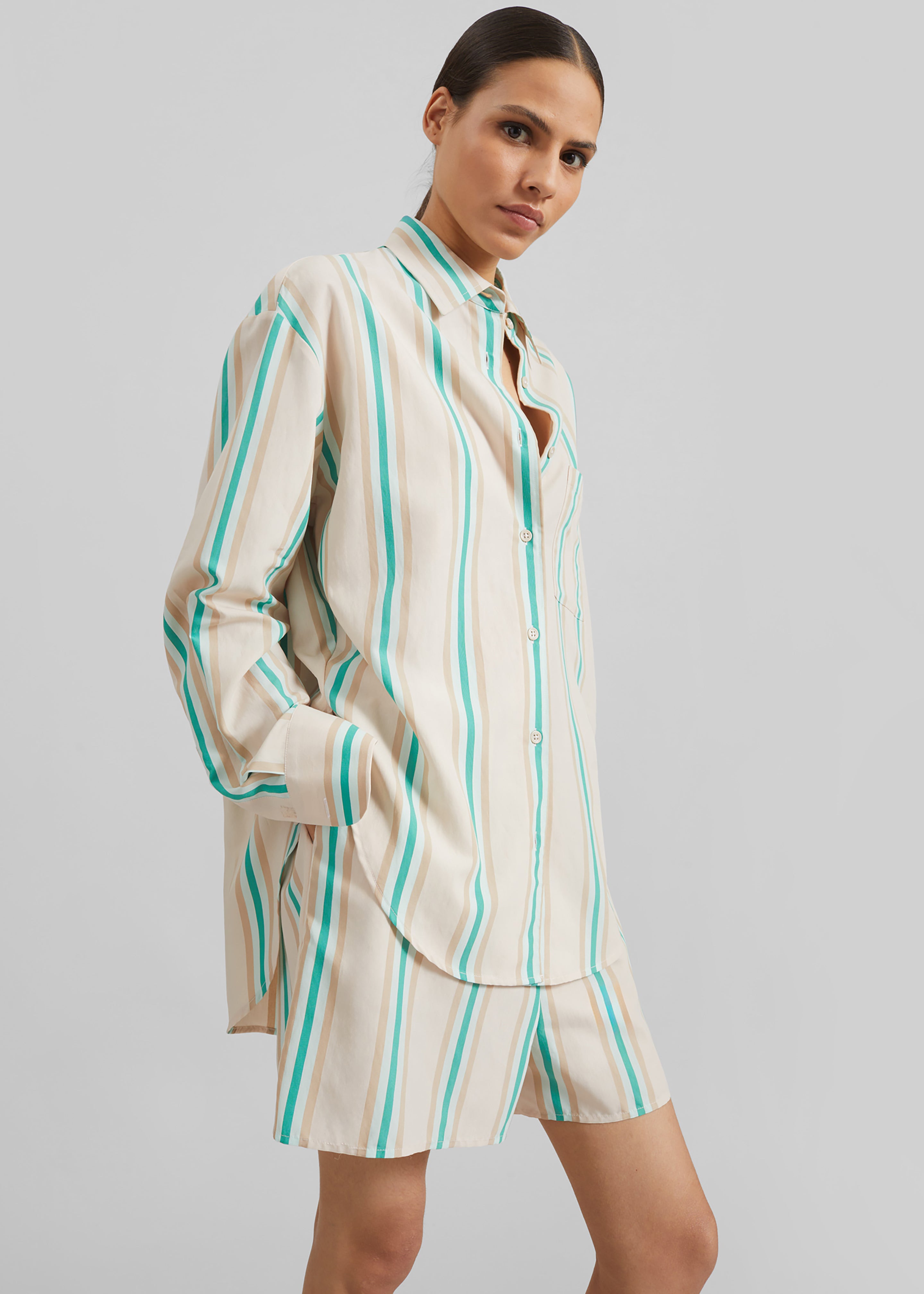 Peri Fluid Shirt - Beige Multi Stripe - 5