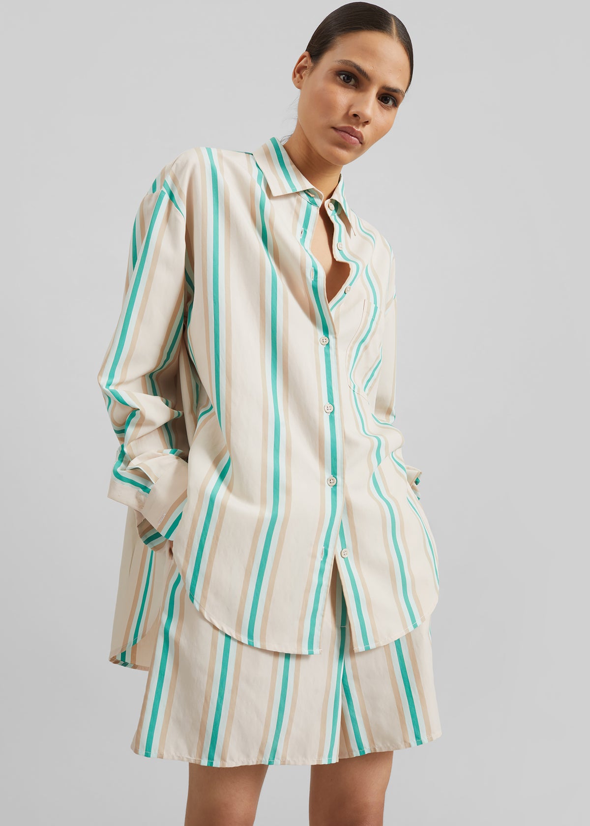 Peri Fluid Shirt - Beige Multi Stripe - 2