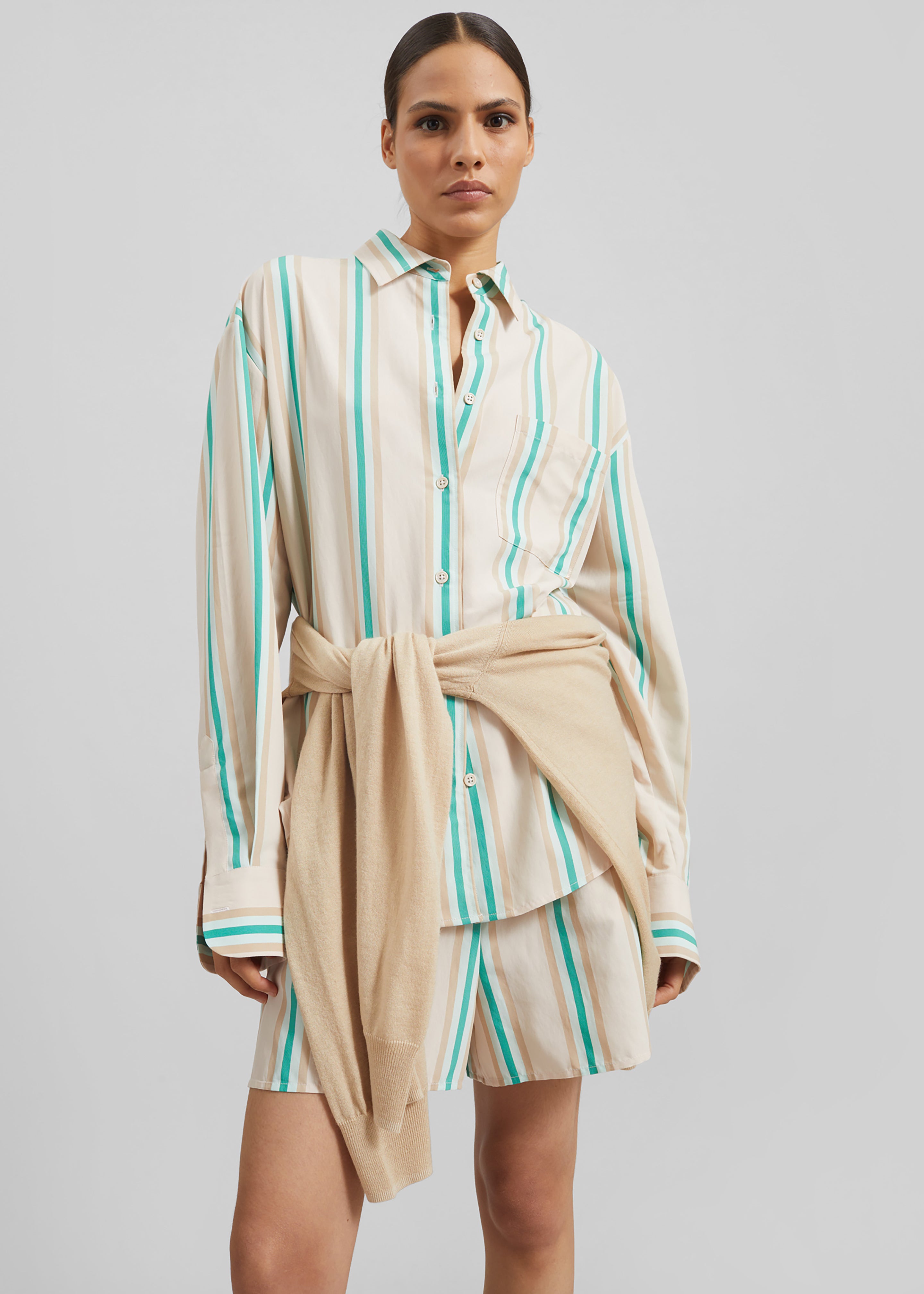 Peri Fluid Shirt - Beige Multi Stripe - 4