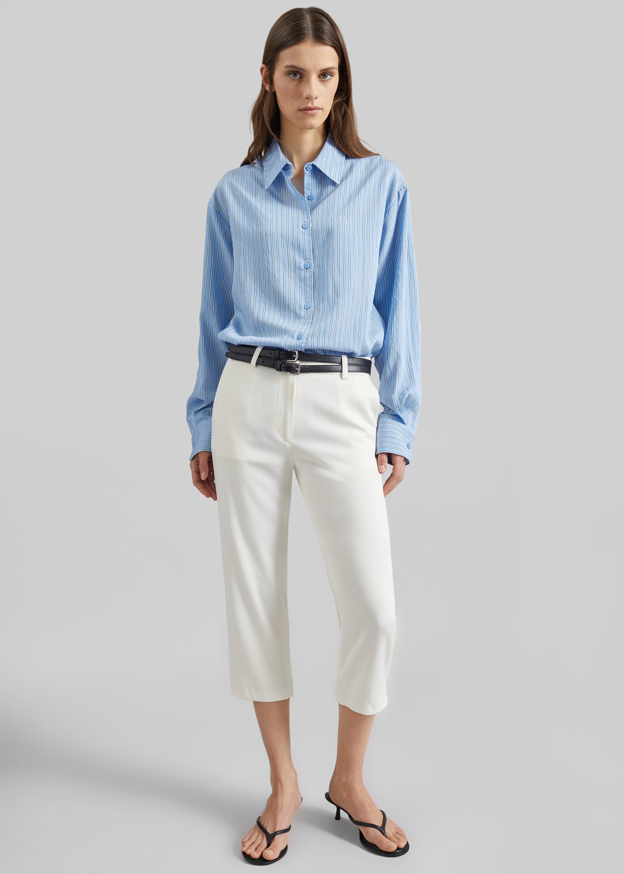 Shop the look image for Peri Fluid Shirt - Blue/White Stripe