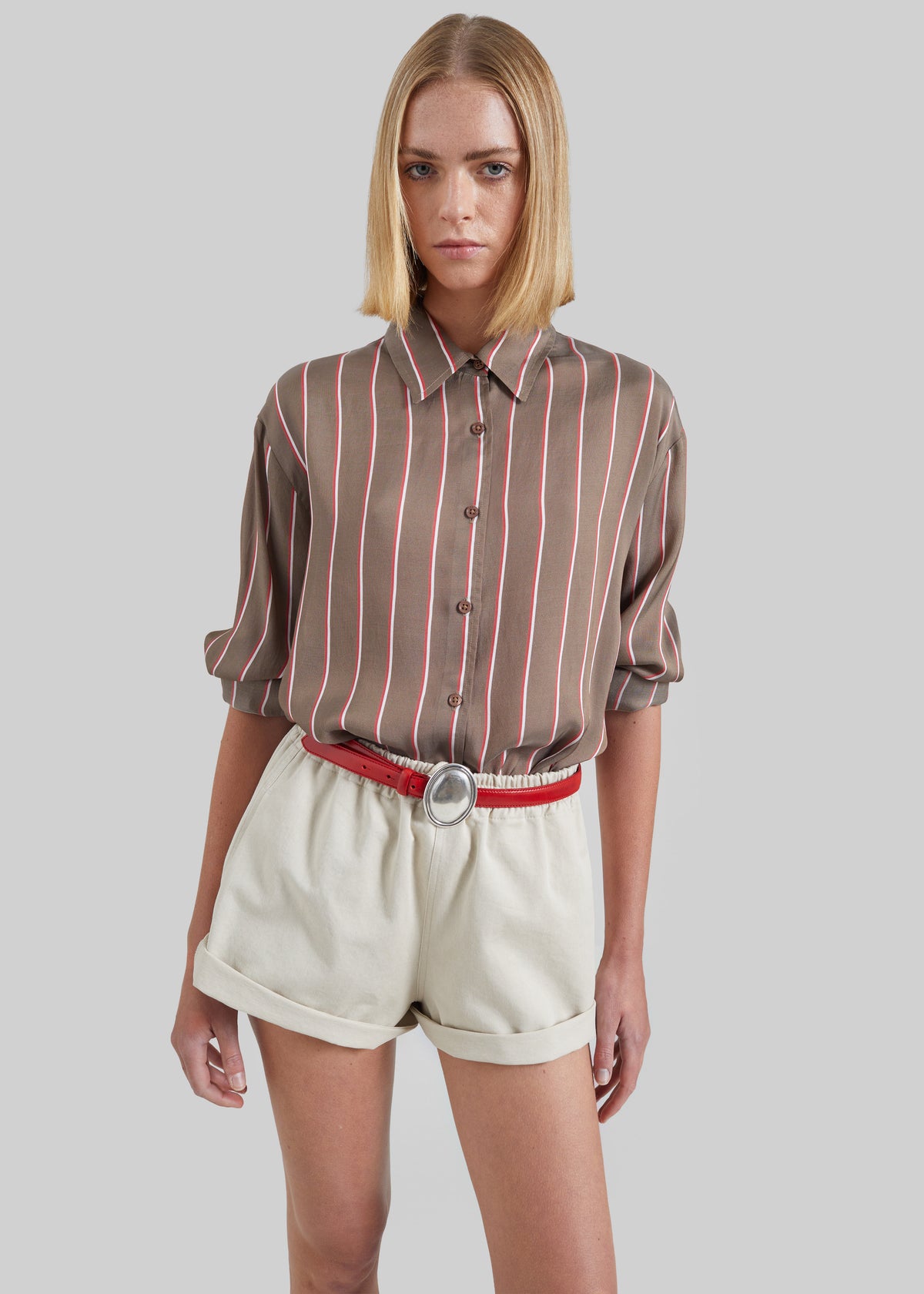 Peri Fluid Shirt - Brown Multi Stripe - 1