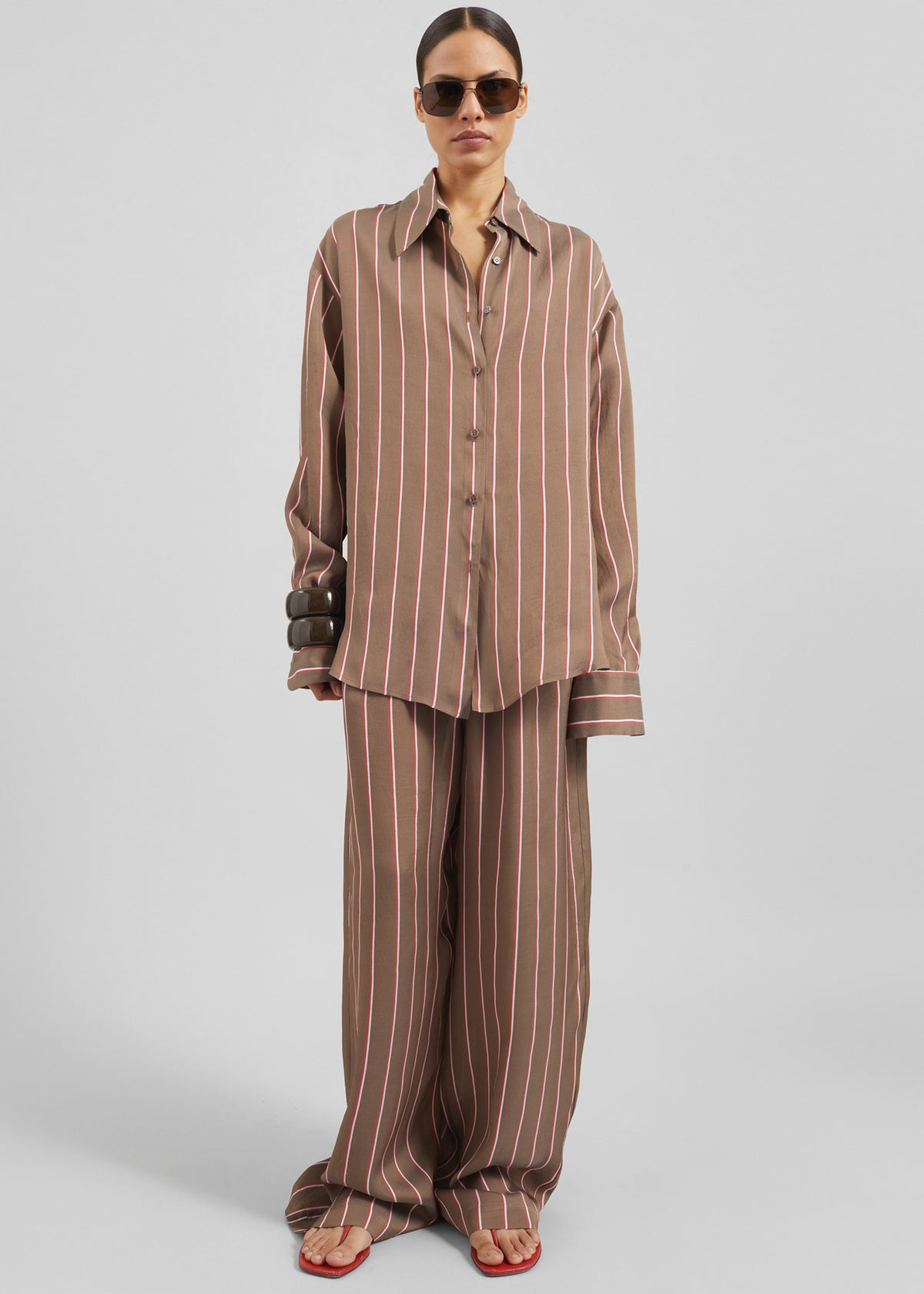 Peri Fluid Shirt - Brown Multi Stripe - 5