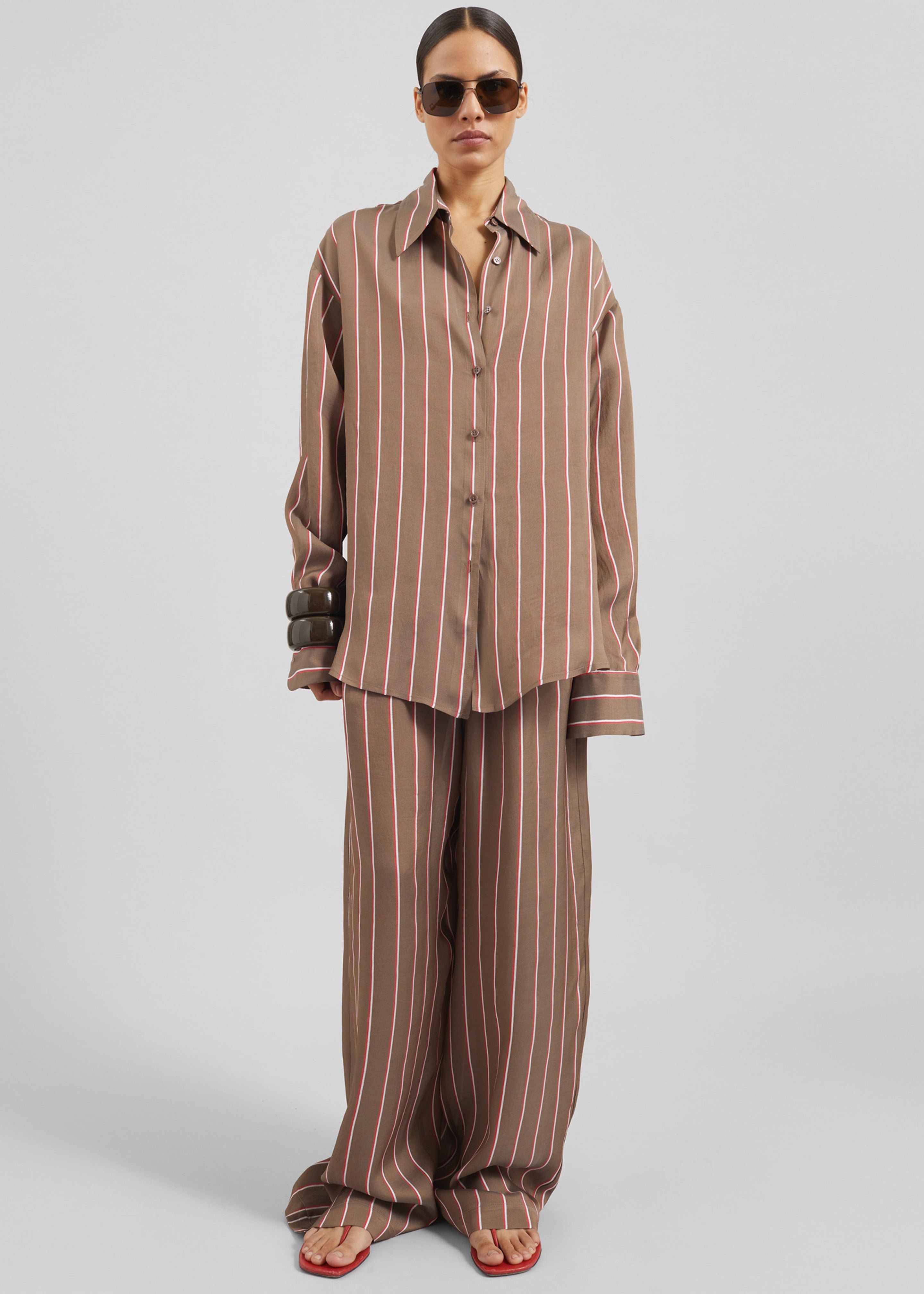 Peri Fluid Shirt - Brown Multi Stripe - 5