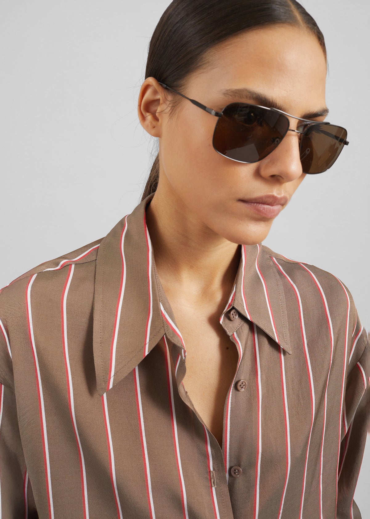 Peri Fluid Shirt - Brown Multi Stripe - 3