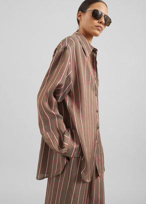 Peri Fluid Shirt - Brown Multi Stripe