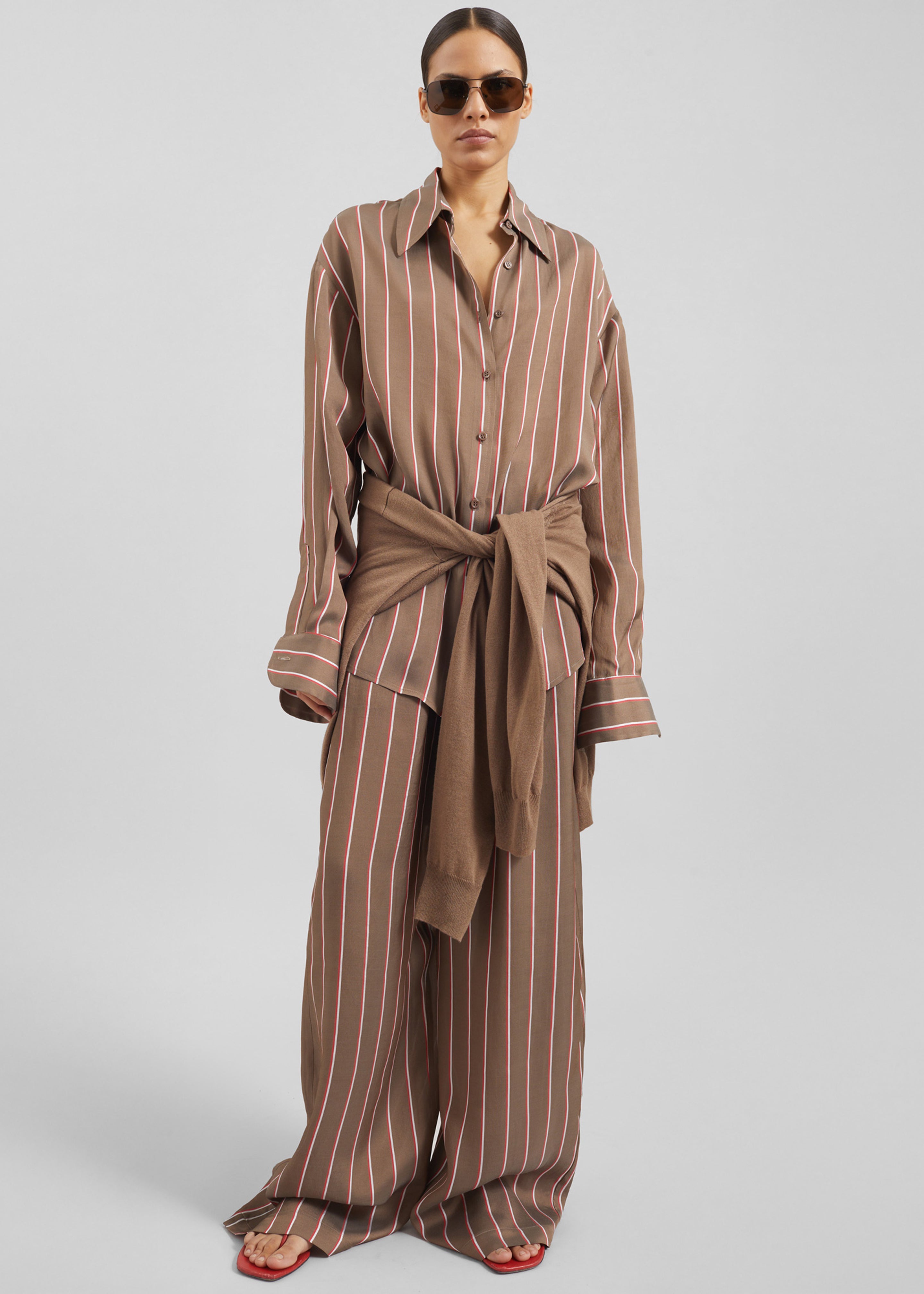 Peri Fluid Shirt - Brown Multi Stripe - 2