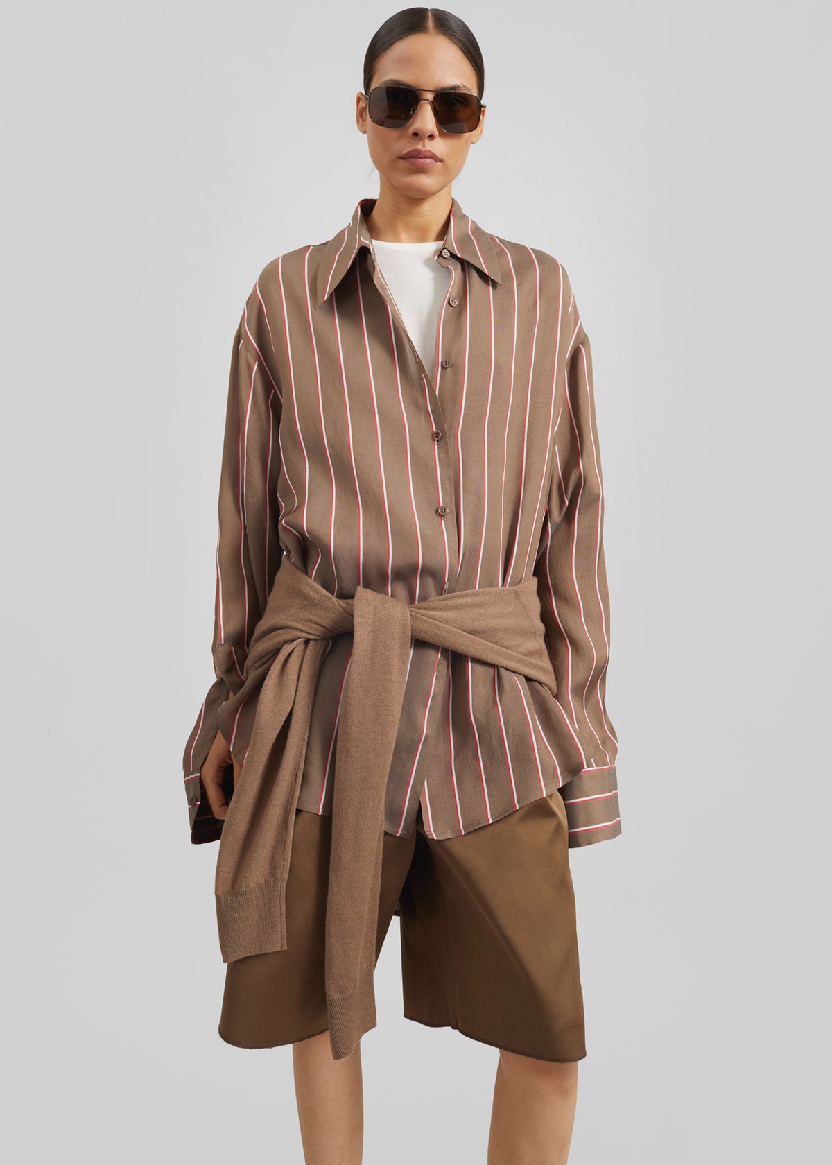 Peri Fluid Shirt - Brown Multi Stripe - 7