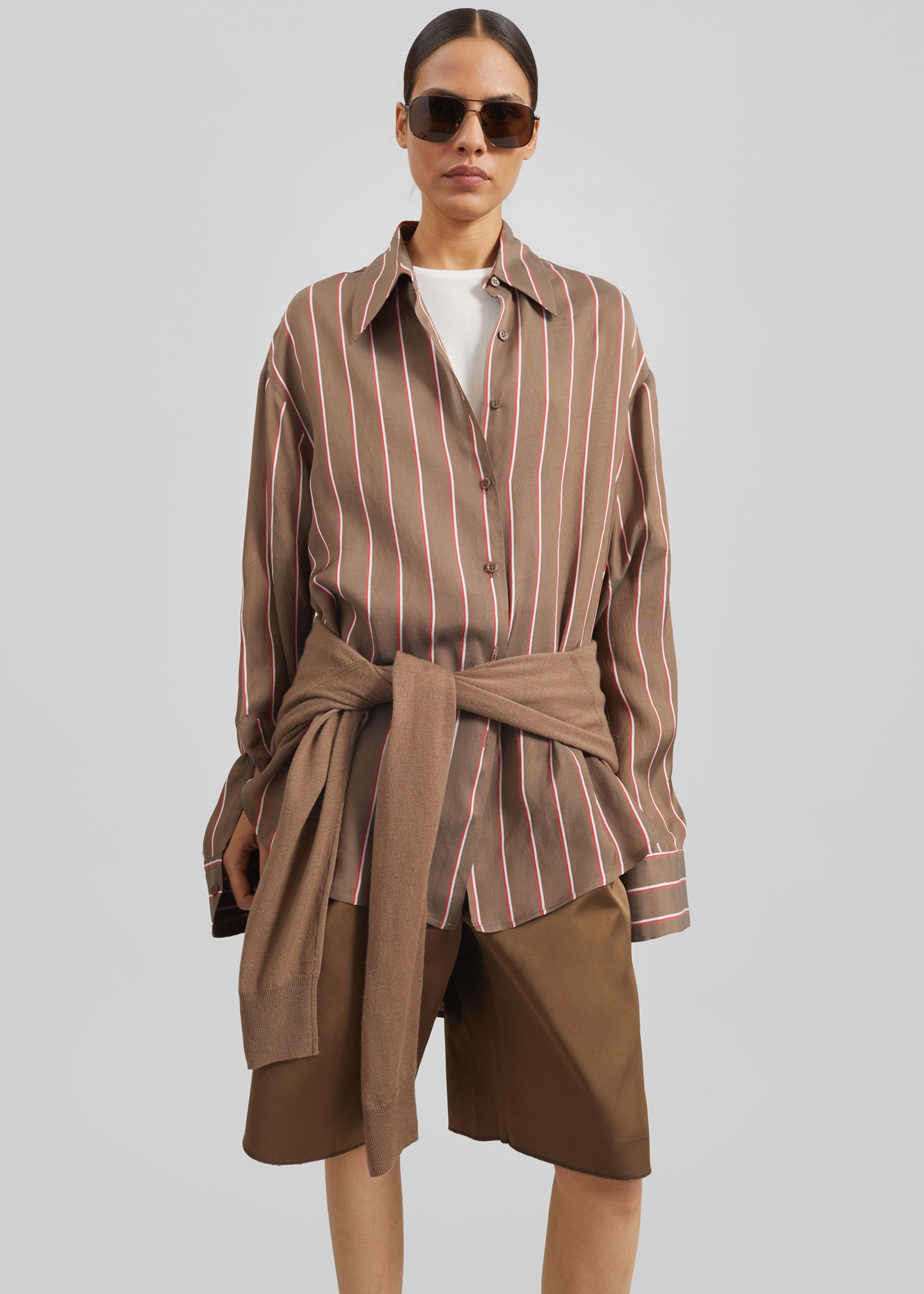 Peri Fluid Shirt - Brown Multi Stripe - 7