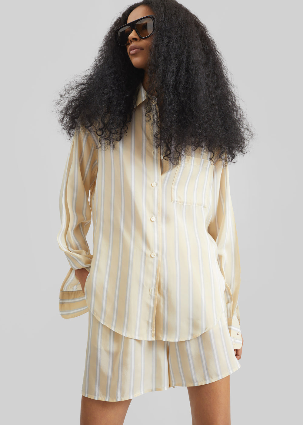 Peri Fluid Shirt - Yellow/White Stripe