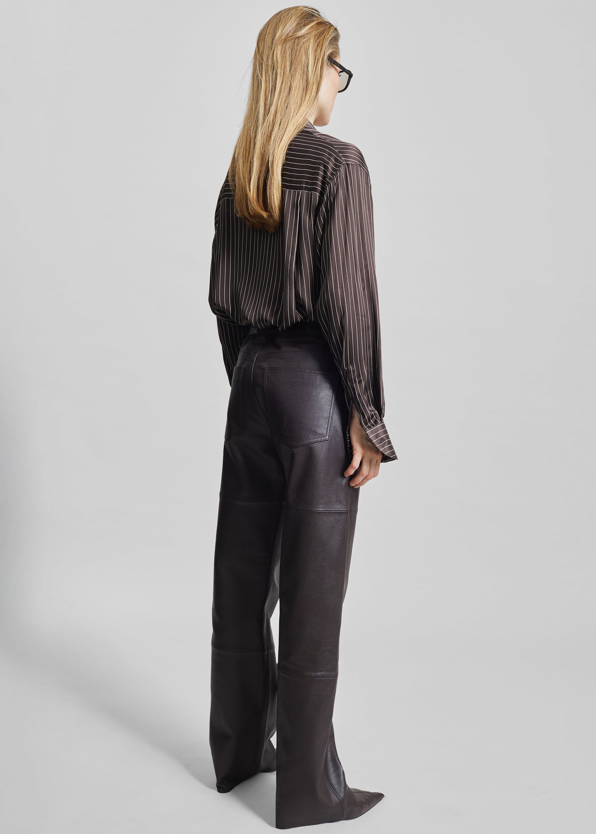 Peri Satin Fluid Shirt - Brown/White Pinstripe - 9