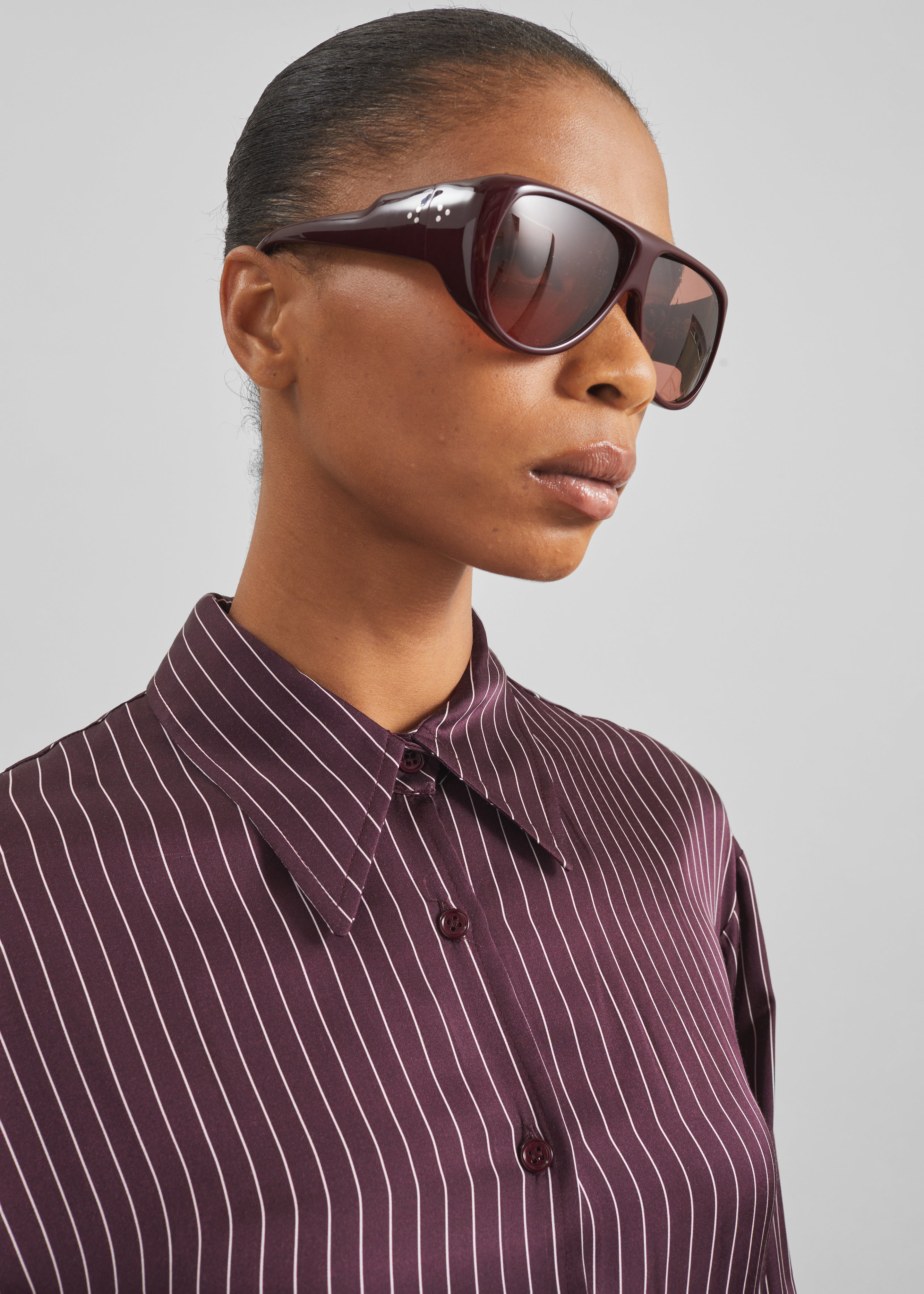 Peri Satin Fluid Shirt - Burgundy/White Pinstripe - 6