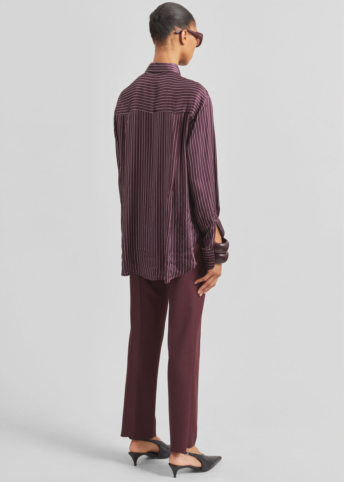Peri Satin Fluid Shirt - Burgundy/White Pinstripe - 8