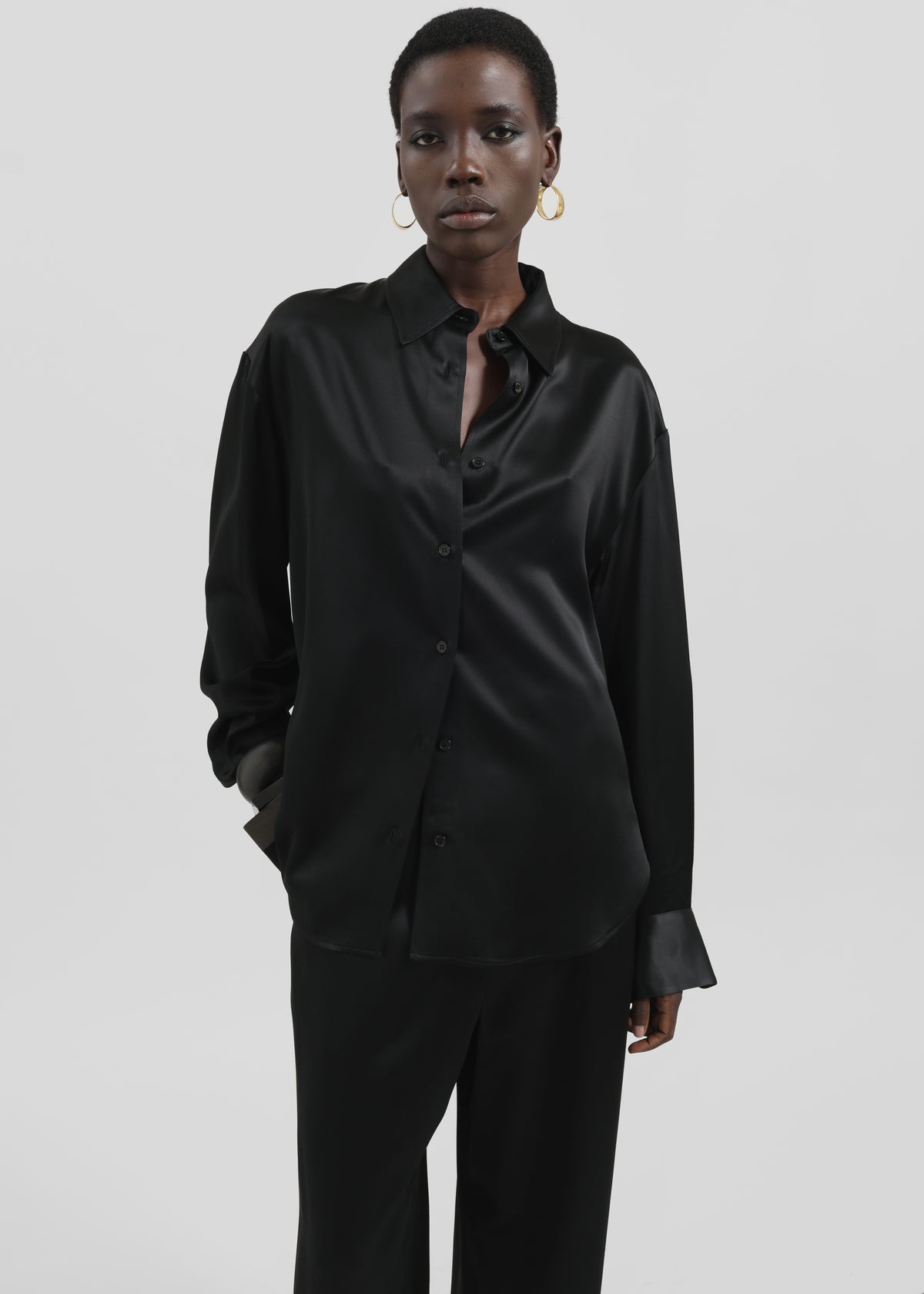 Peri Satin Shirt - Black The Frankie Shop Peri Satin Shirt - Black The Frankie Shop
