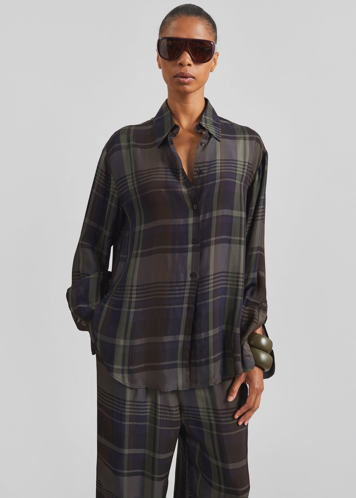 Peri Sheer Fluid Shirt - Navy Tartan - 3