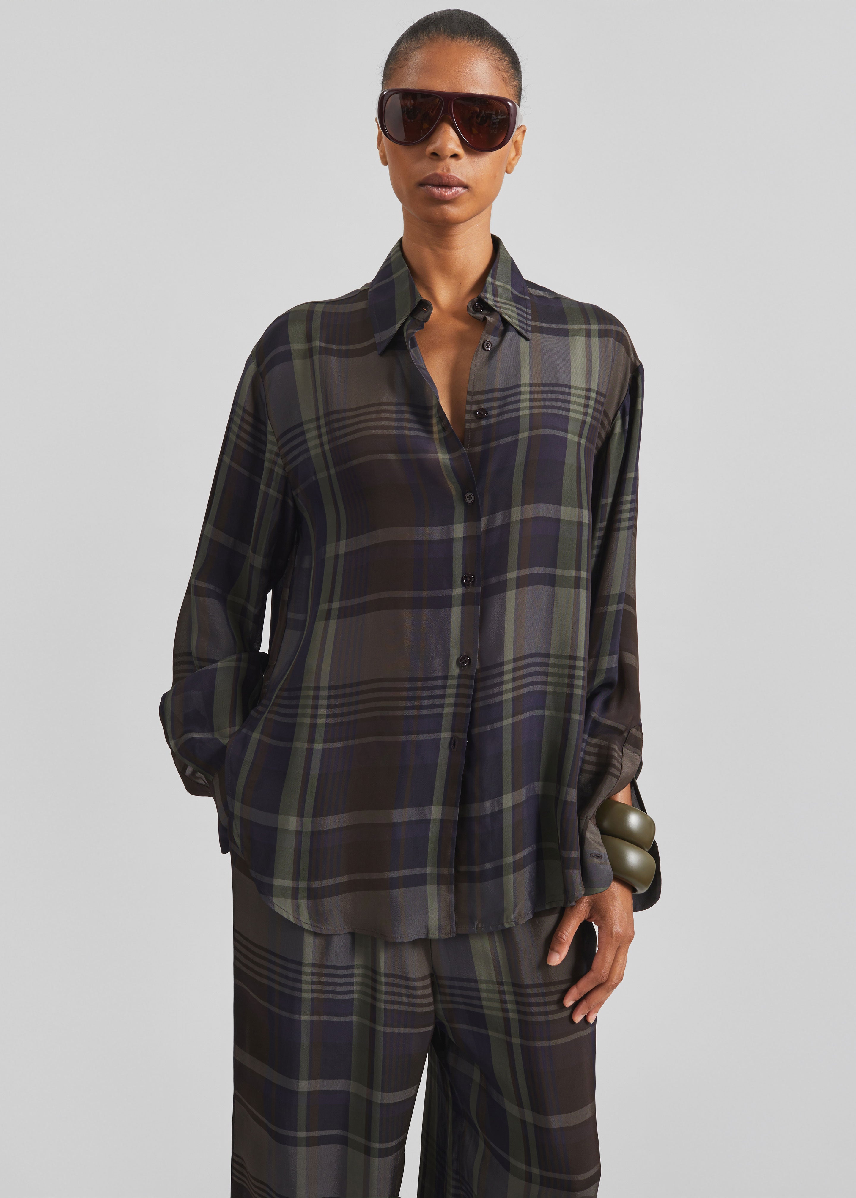 Peri Sheer Fluid Shirt - Navy Tartan - 3
