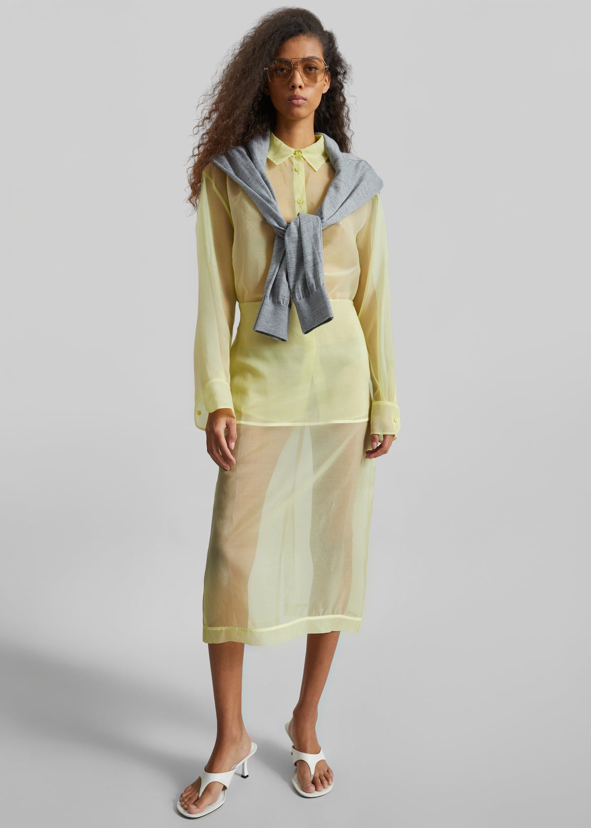 Peri Sheer Midi Skirt - Pale Yellow - 3