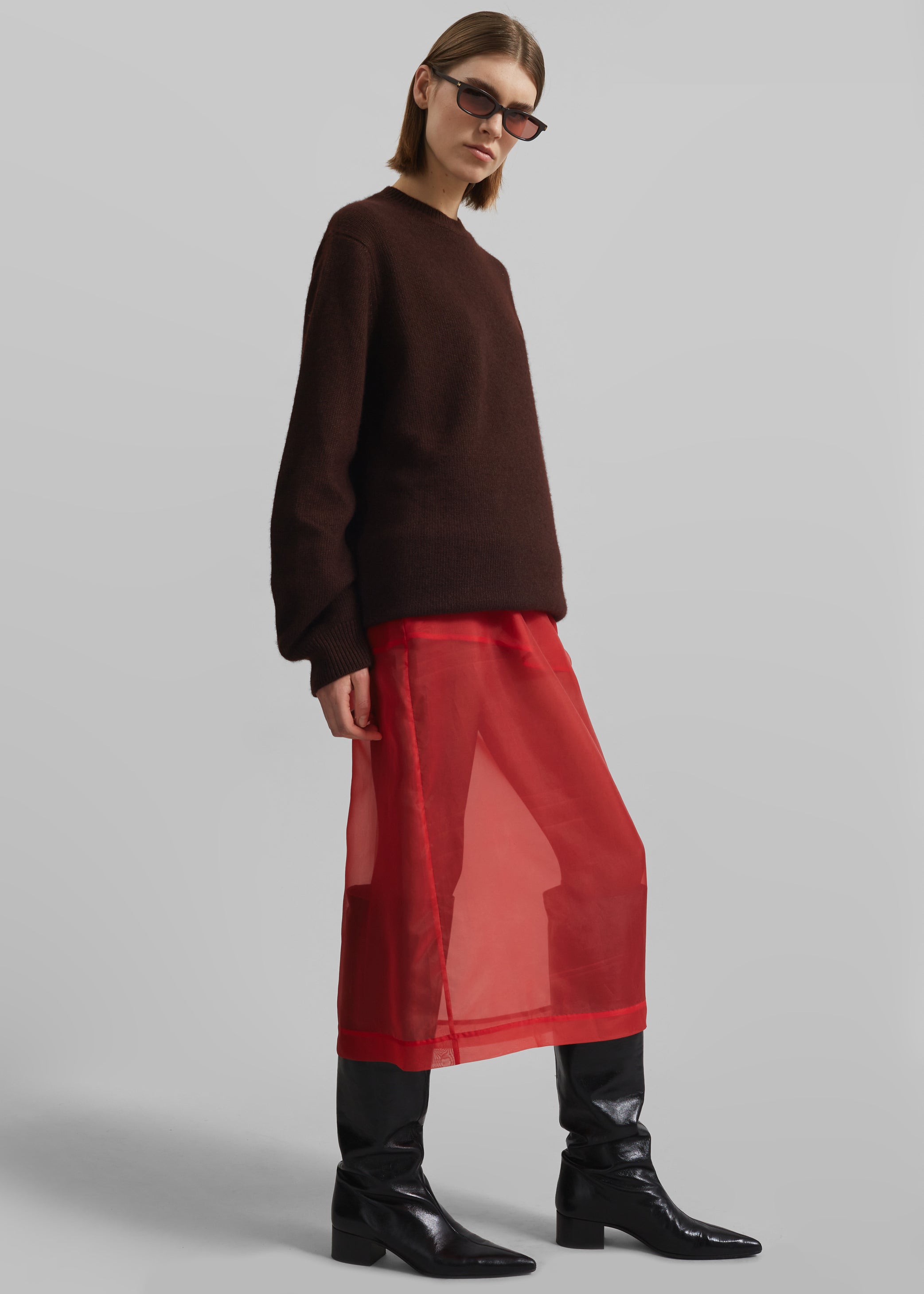 Shop the look image for Peri Sheer Midi Skirt - Red