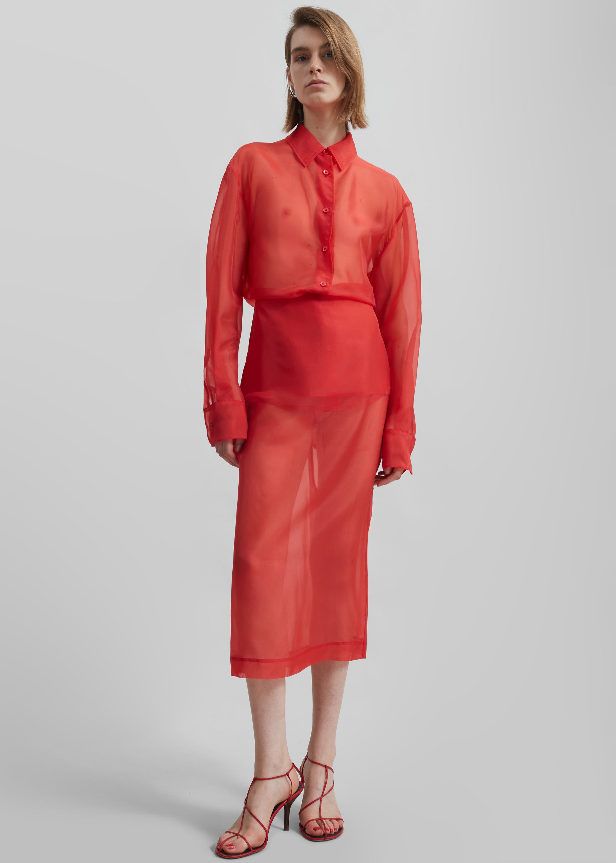 Shop the look image for Peri Sheer Midi Skirt - Red
