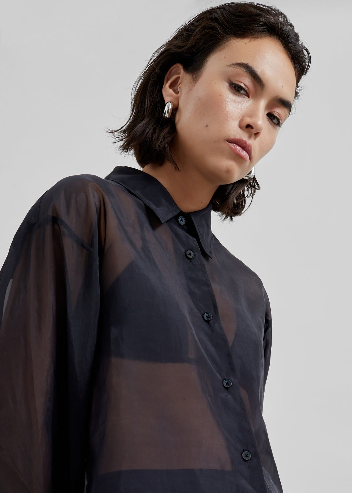 black sheer dress shirt The Empower Sheer Long Sleeve Button Up