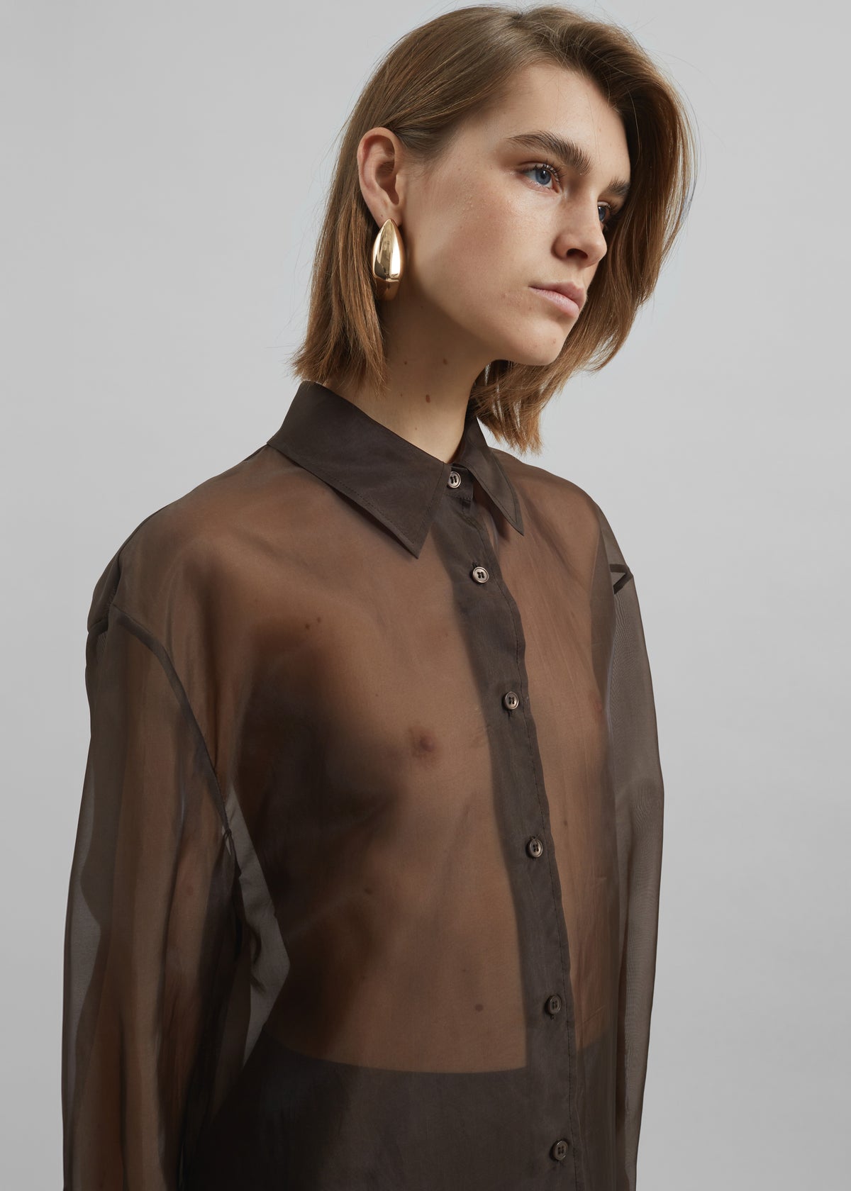Peri Sheer Shirt - Brown The Frankie Shop Peri Sheer Shirt - Brown The Frankie Shop