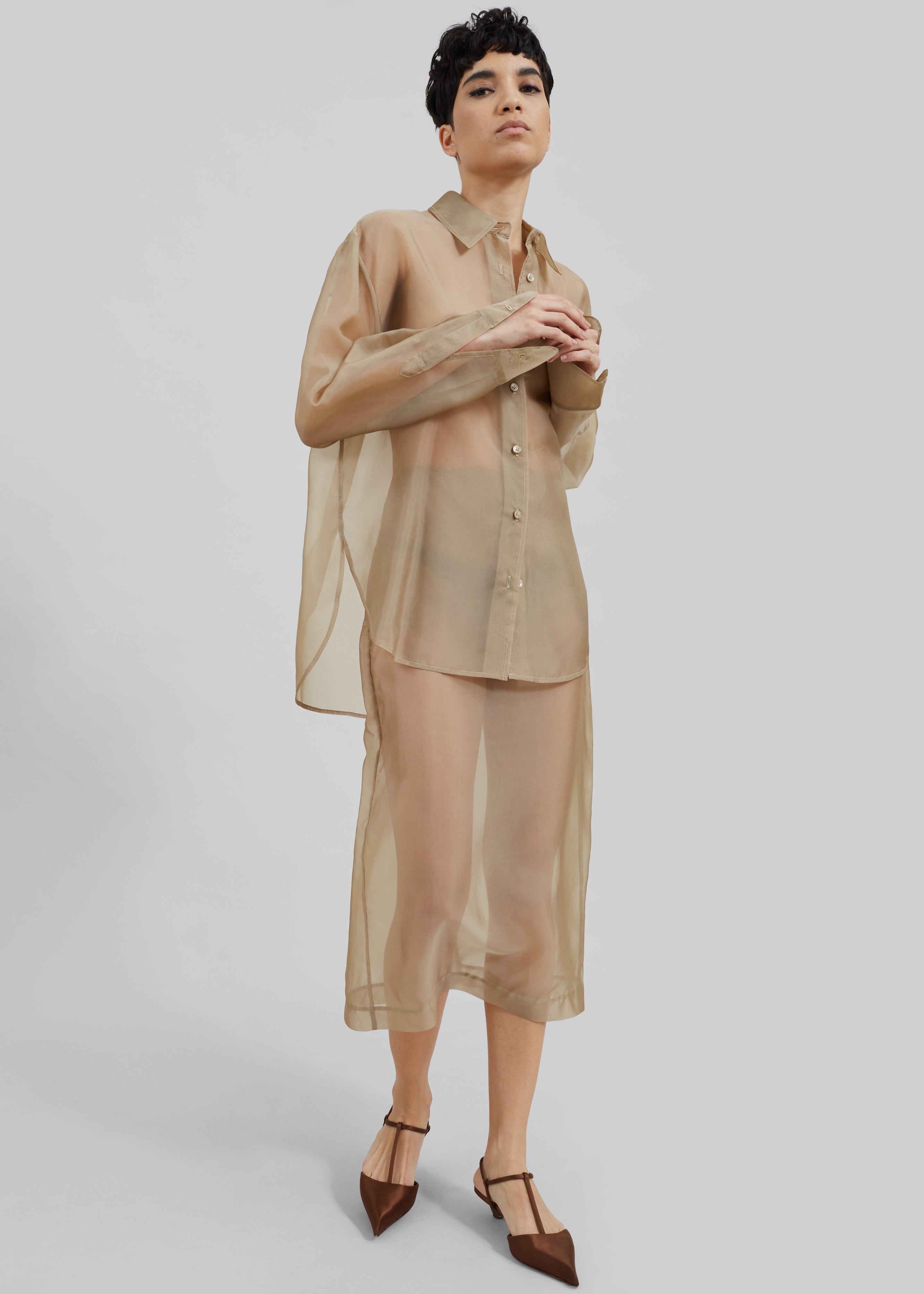 sheer shirt dress Superdown Livie flattering fit for day or evening Plus Size - Relaxed Tea