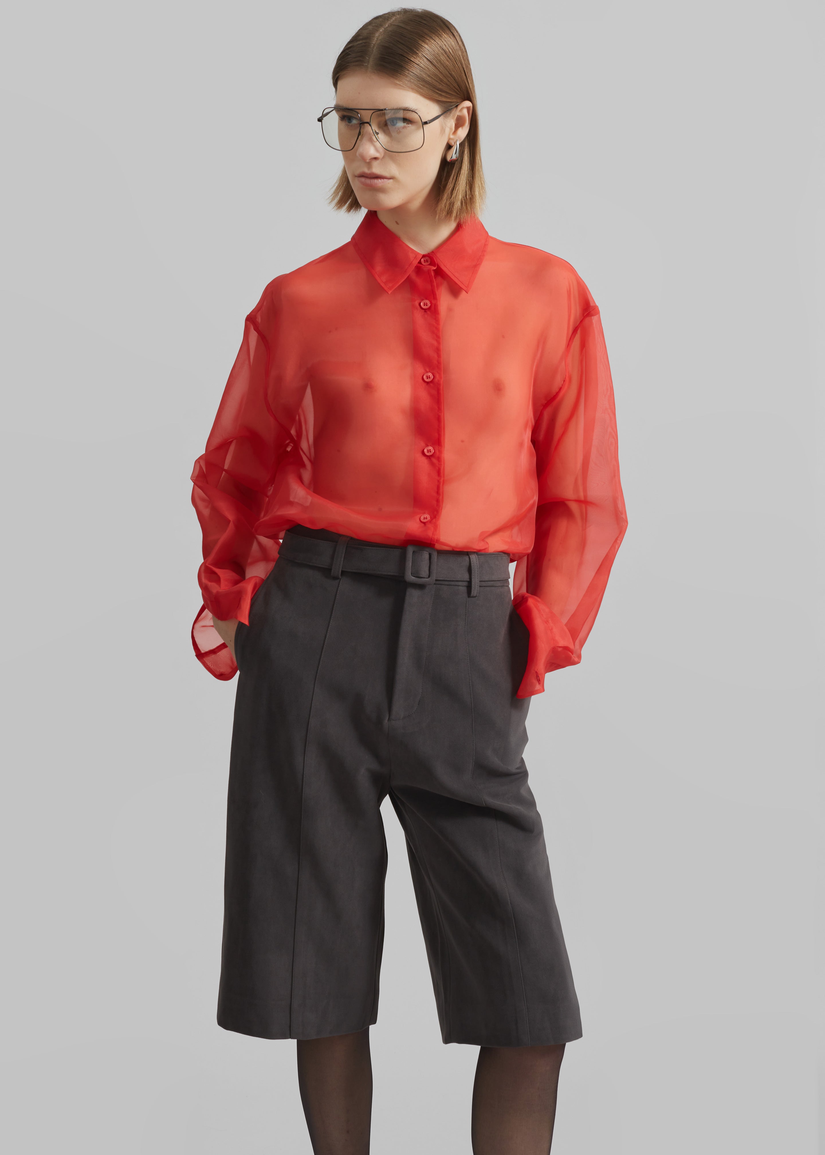 Peri Sheer Shirt - Red - 3