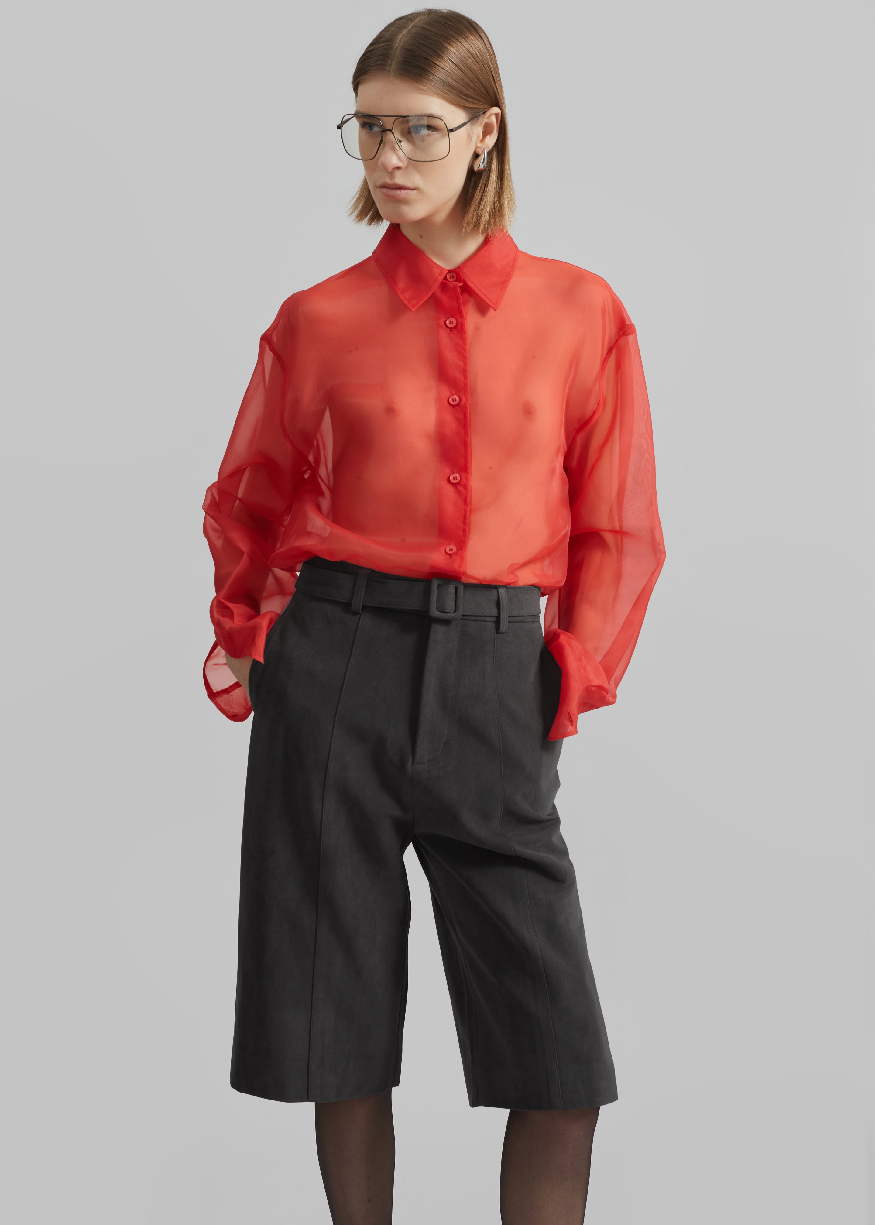 Peri Sheer Shirt - Red - 3