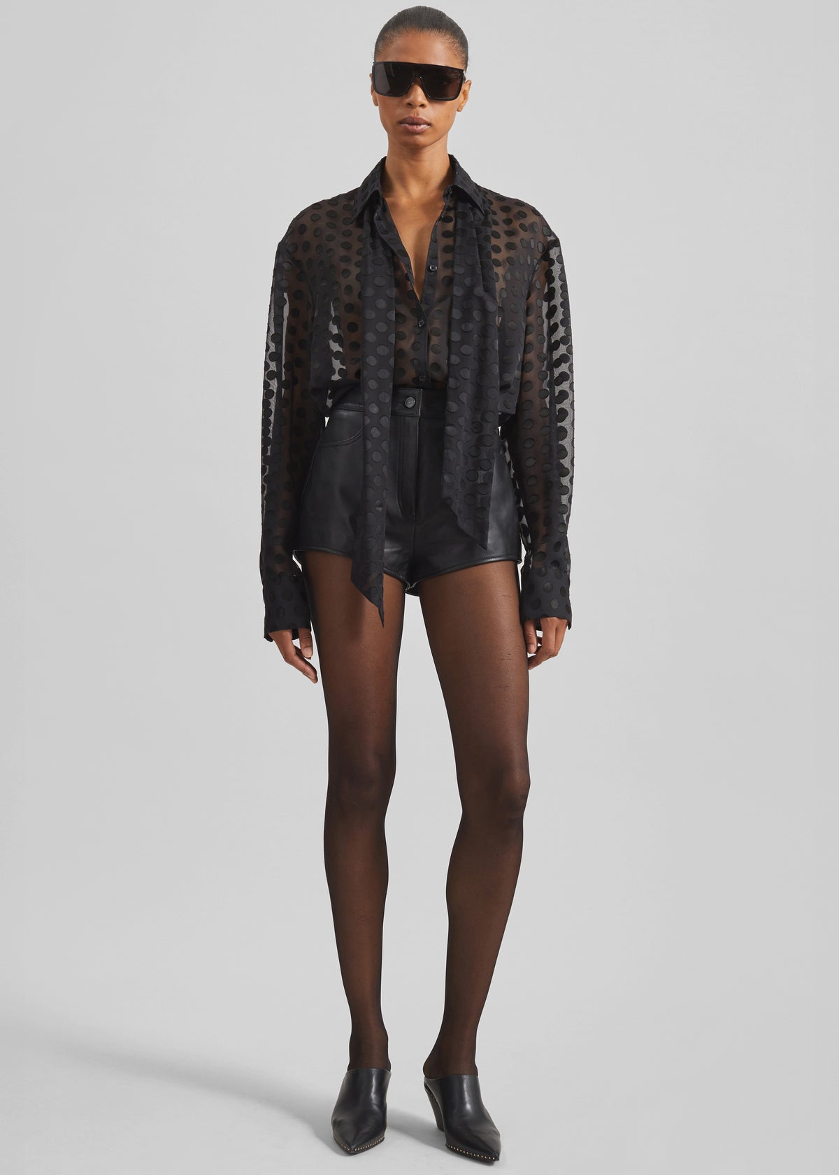 Peri Sheer Tie-Neck Shirt - Black Polka Dot - 4