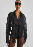 Peri Sheer Tie-Neck Shirt - Black Polka Dot
