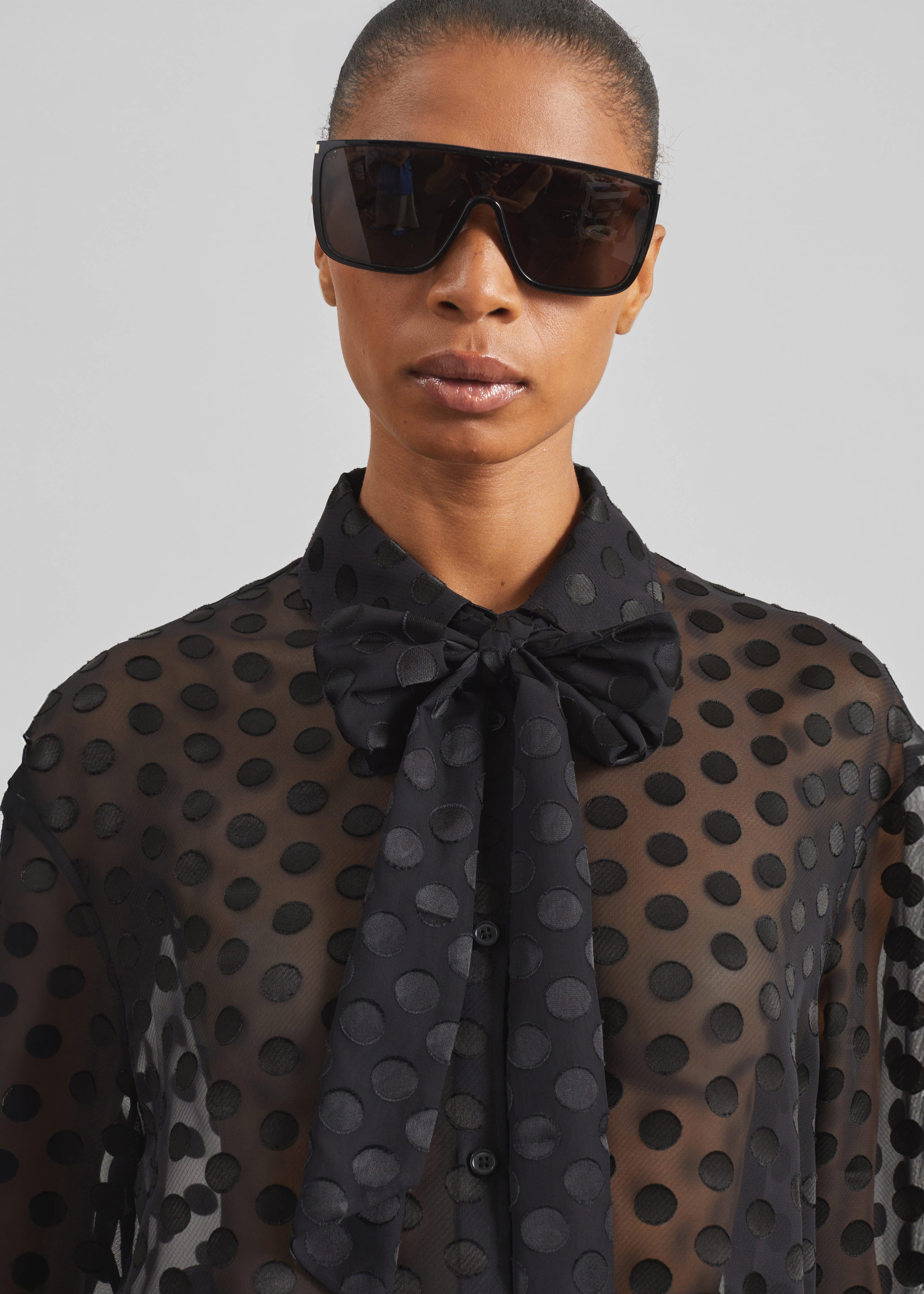 Peri Sheer Tie-Neck Shirt - Black Polka Dot – The Frankie Shop