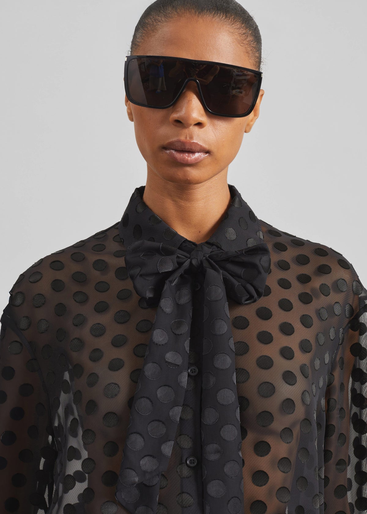 Peri Sheer Tie-Neck Shirt - Black Polka Dot - 11