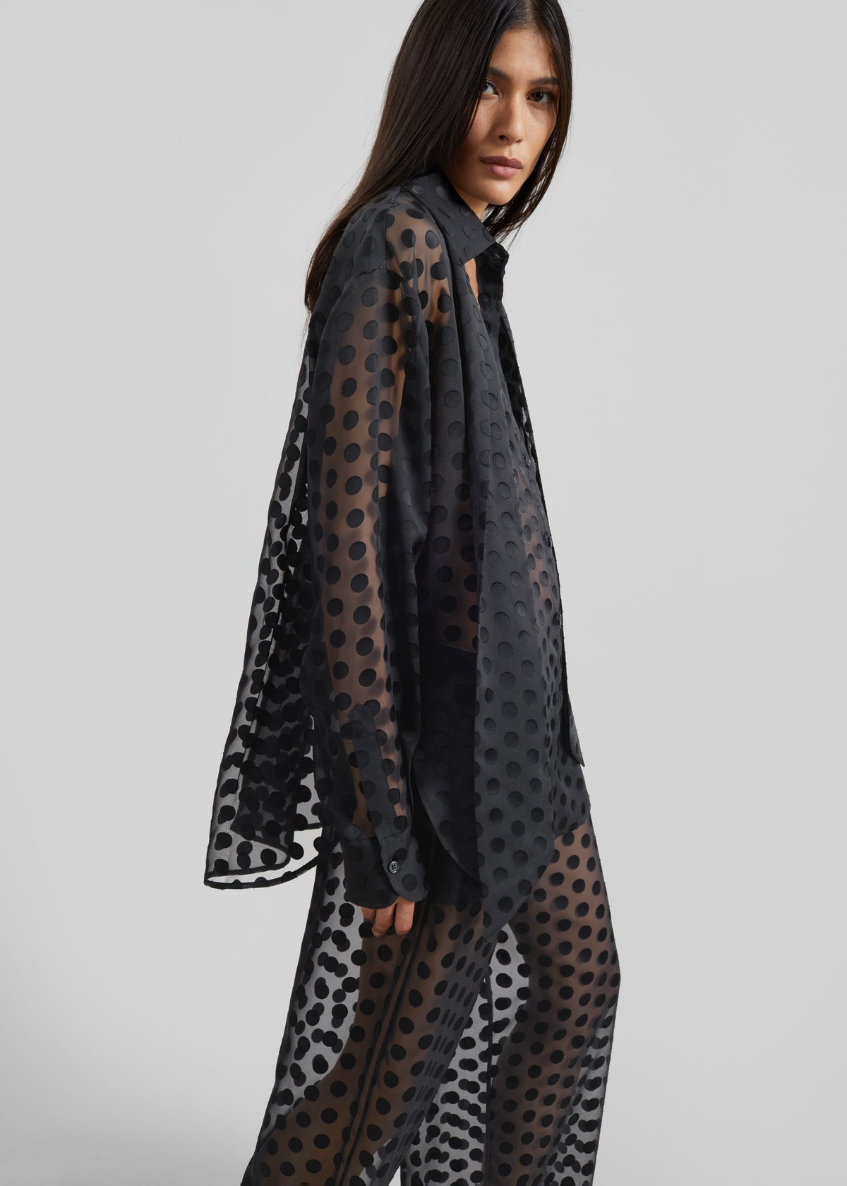 Peri Sheer Tie-Neck Shirt - Black Polka Dot - 2