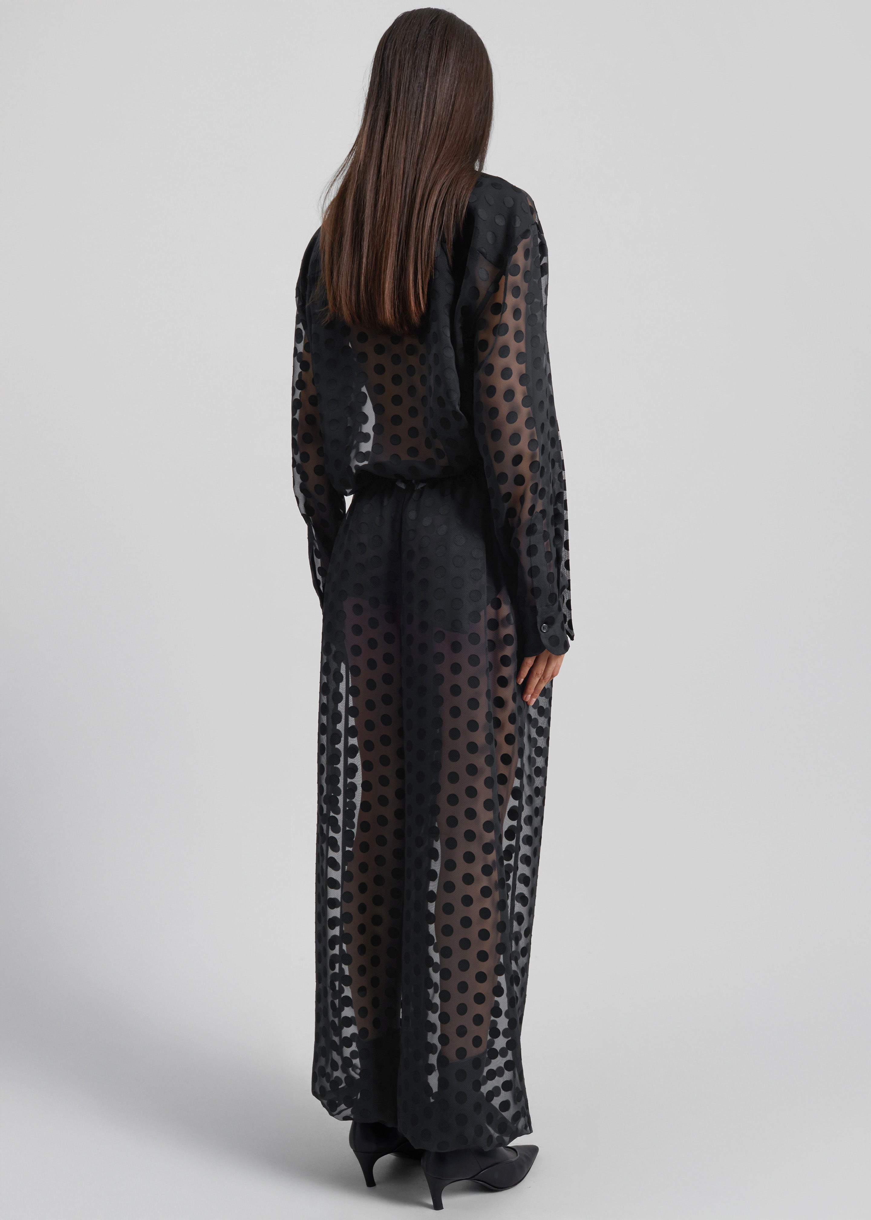 Peri Sheer Tie-Neck Shirt - Black Polka Dot - 12