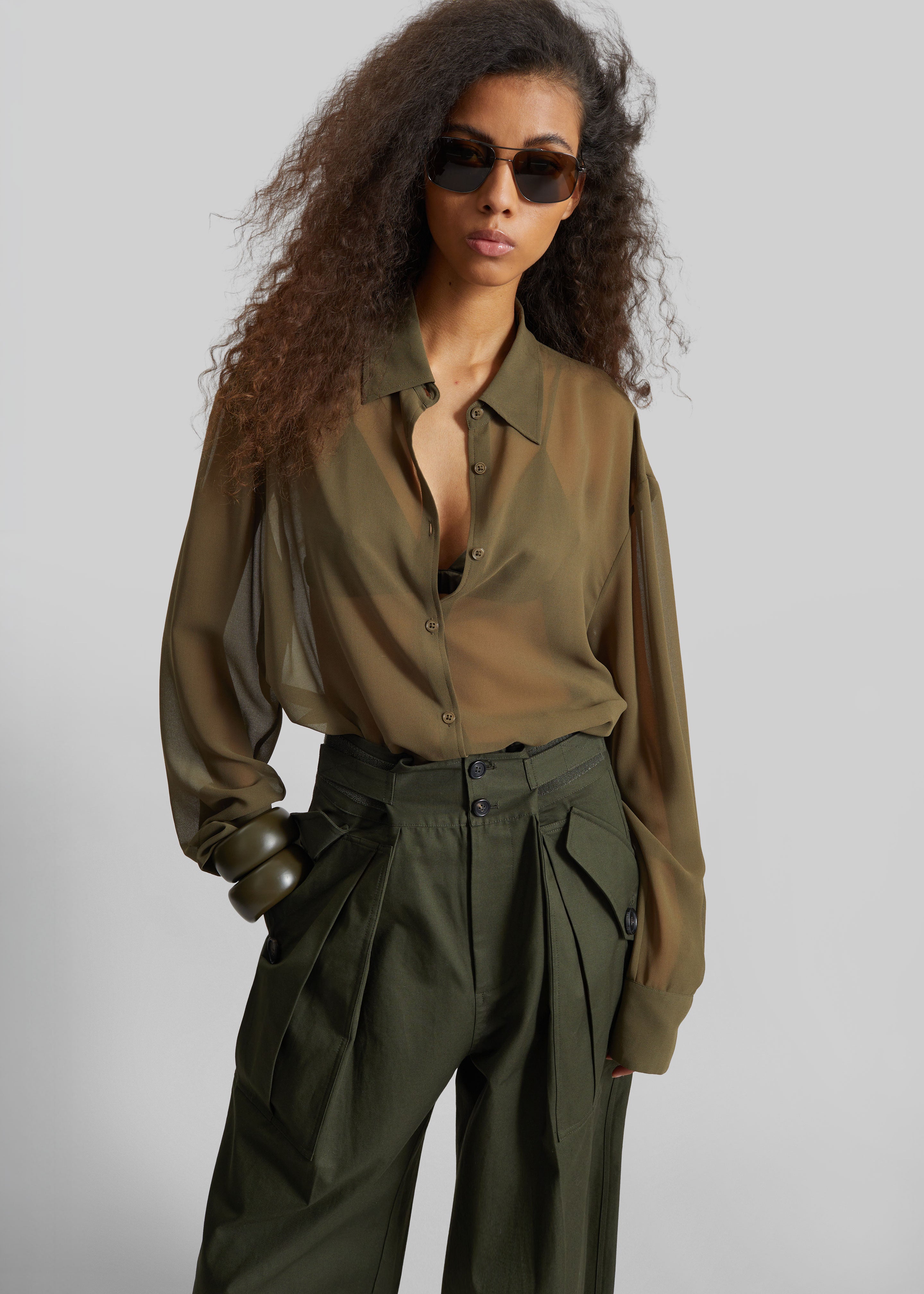 Peri Georgette Shirt - Khaki - 1