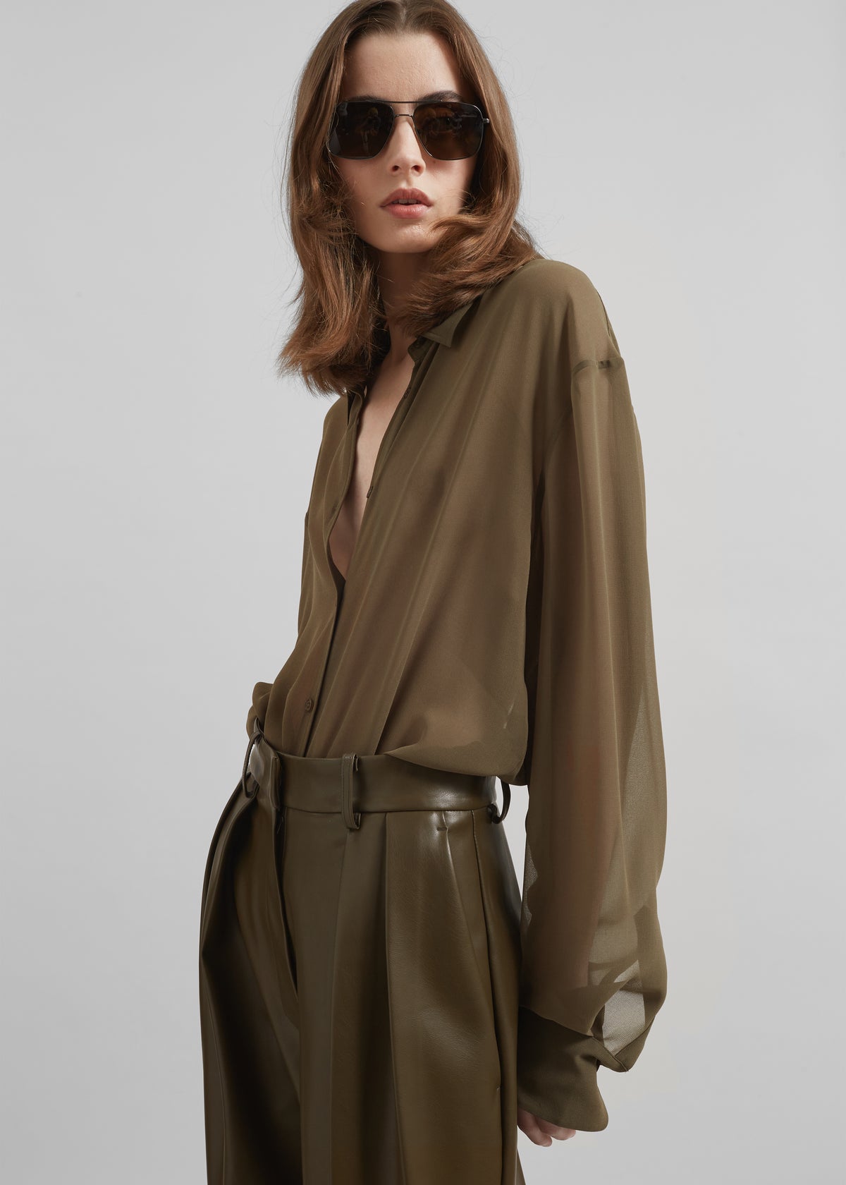 Peri Georgette Shirt - Khaki - 1