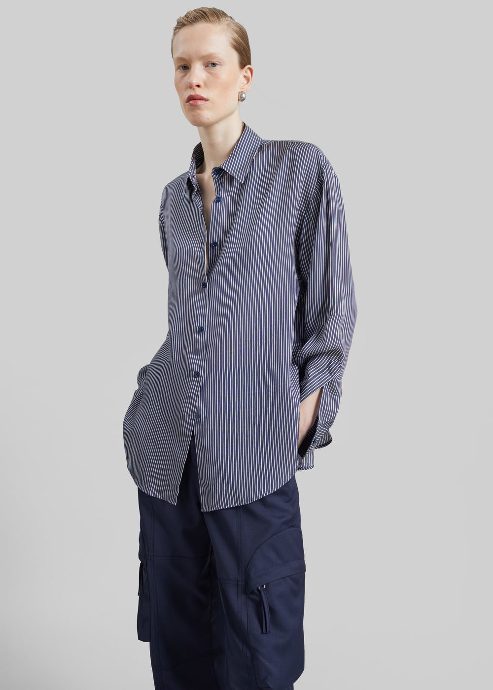 Peri Silk Shirt - Navy/White Stripe - 1