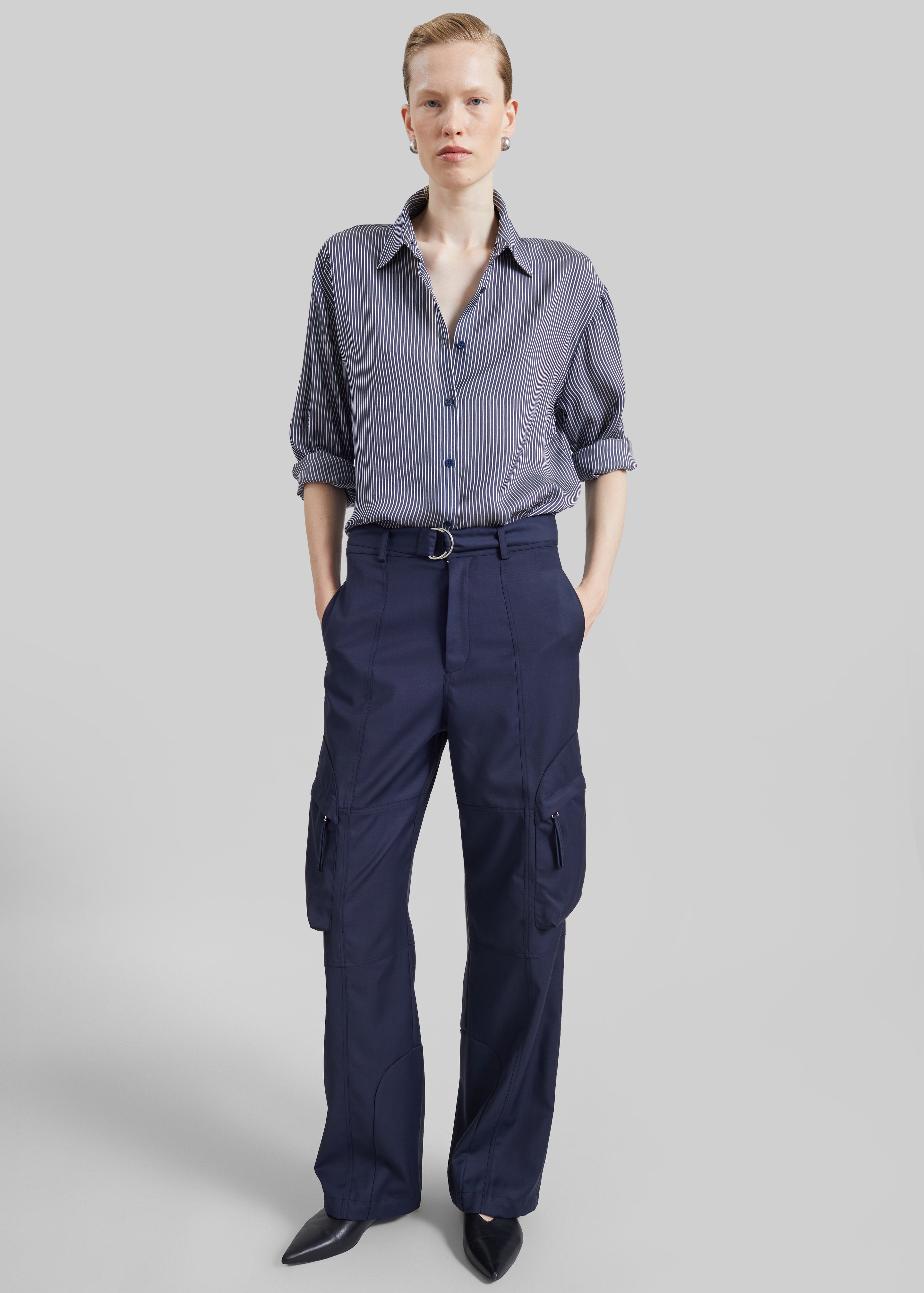 Peri Silk Shirt - Navy/White Stripe - 6