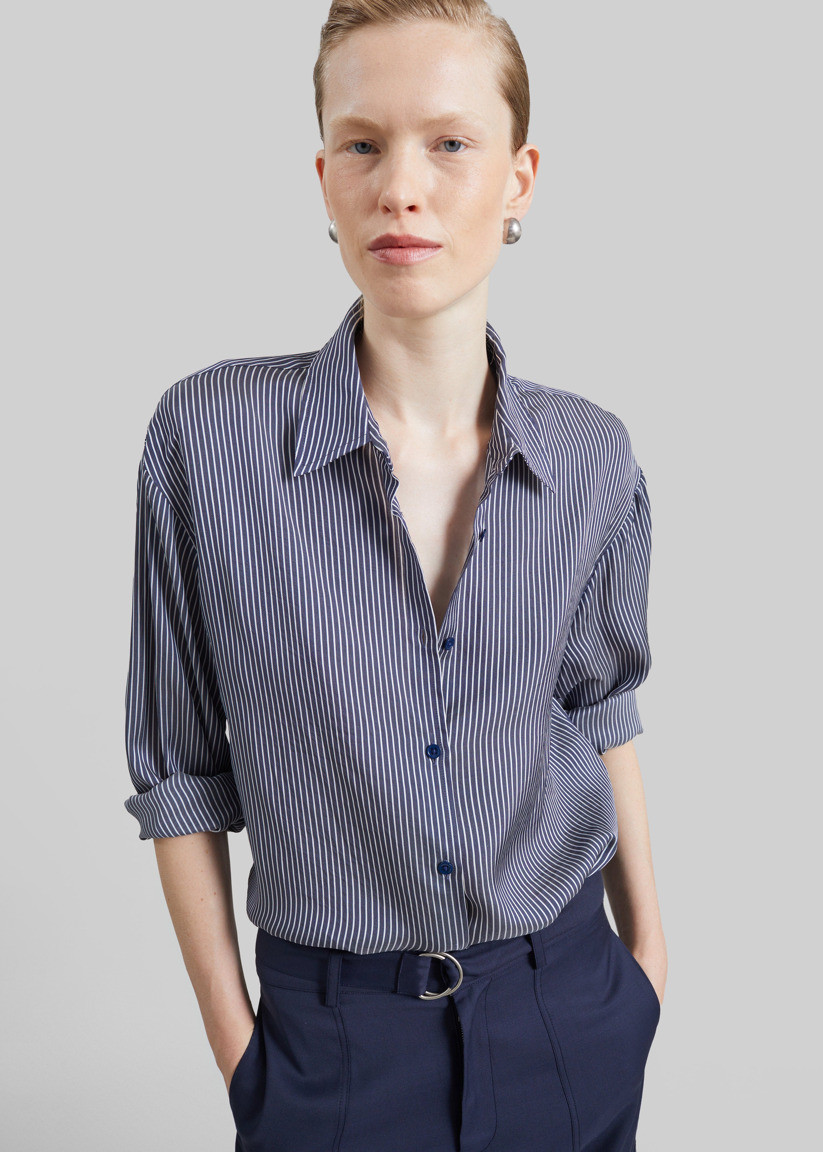 Peri Silk Shirt - Navy/White Stripe - 1
