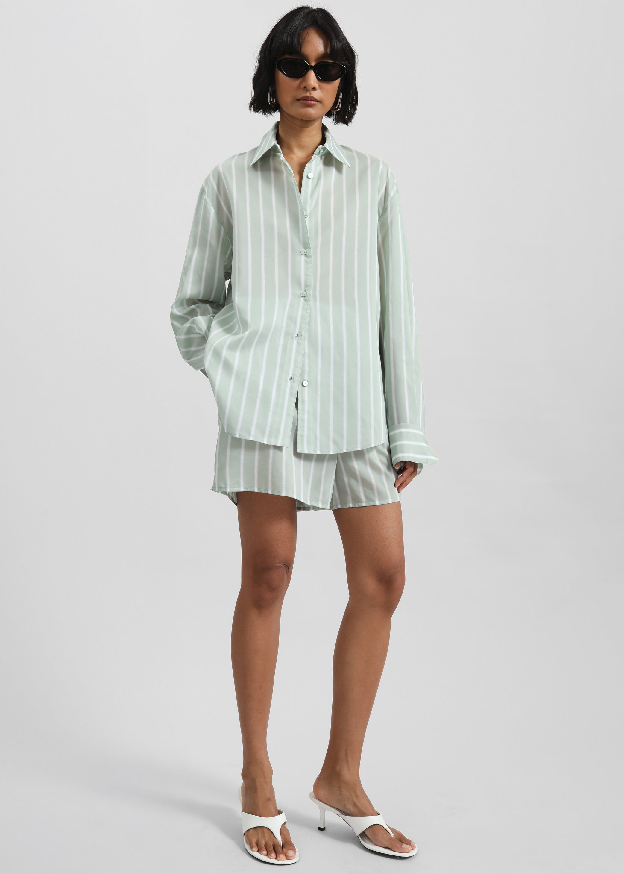 Shop the look image for Lui Silk Boxer Shorts - Green Stripe