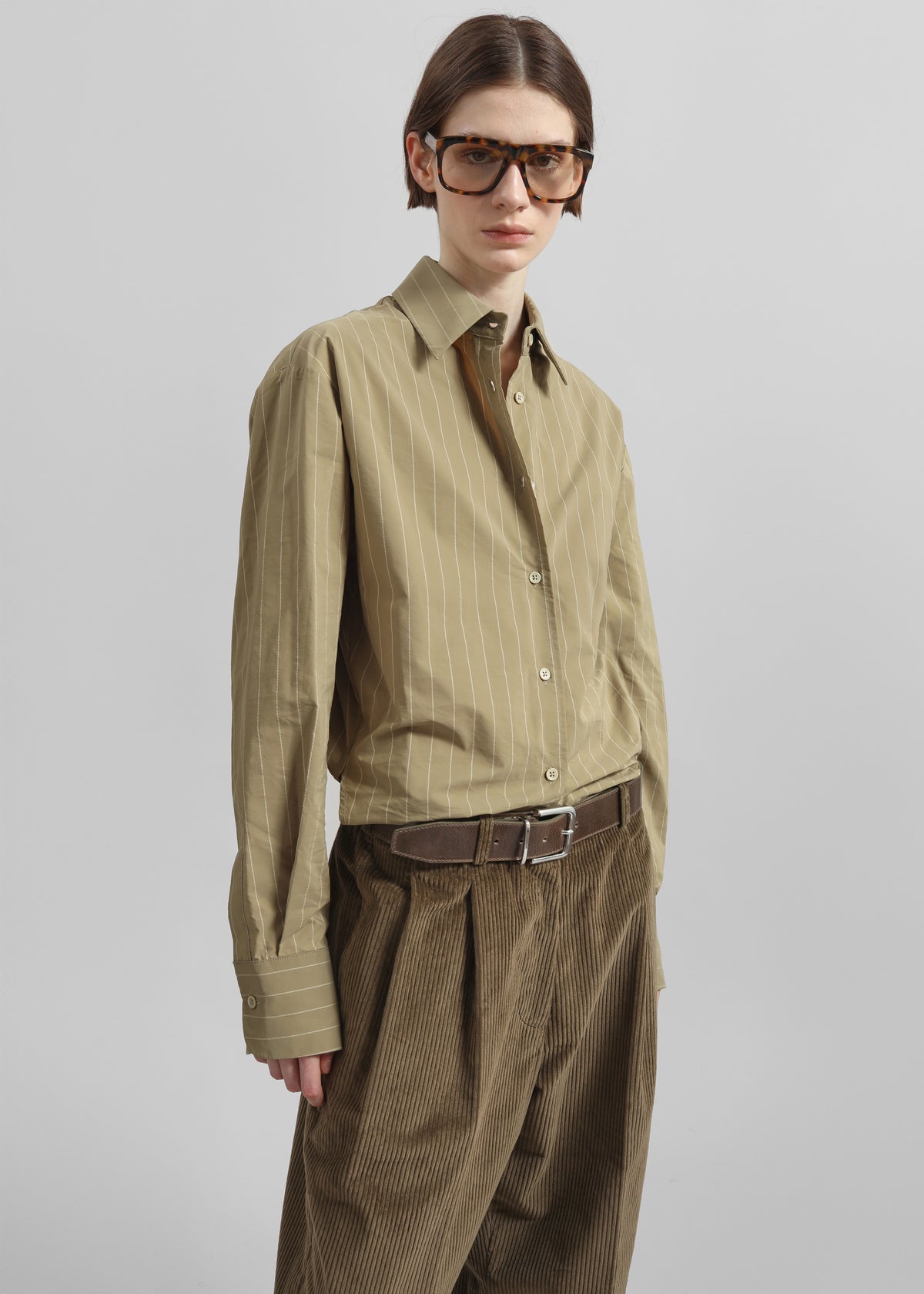 Peri Striped Cotton Shirt - Olive/White Stripe - 4