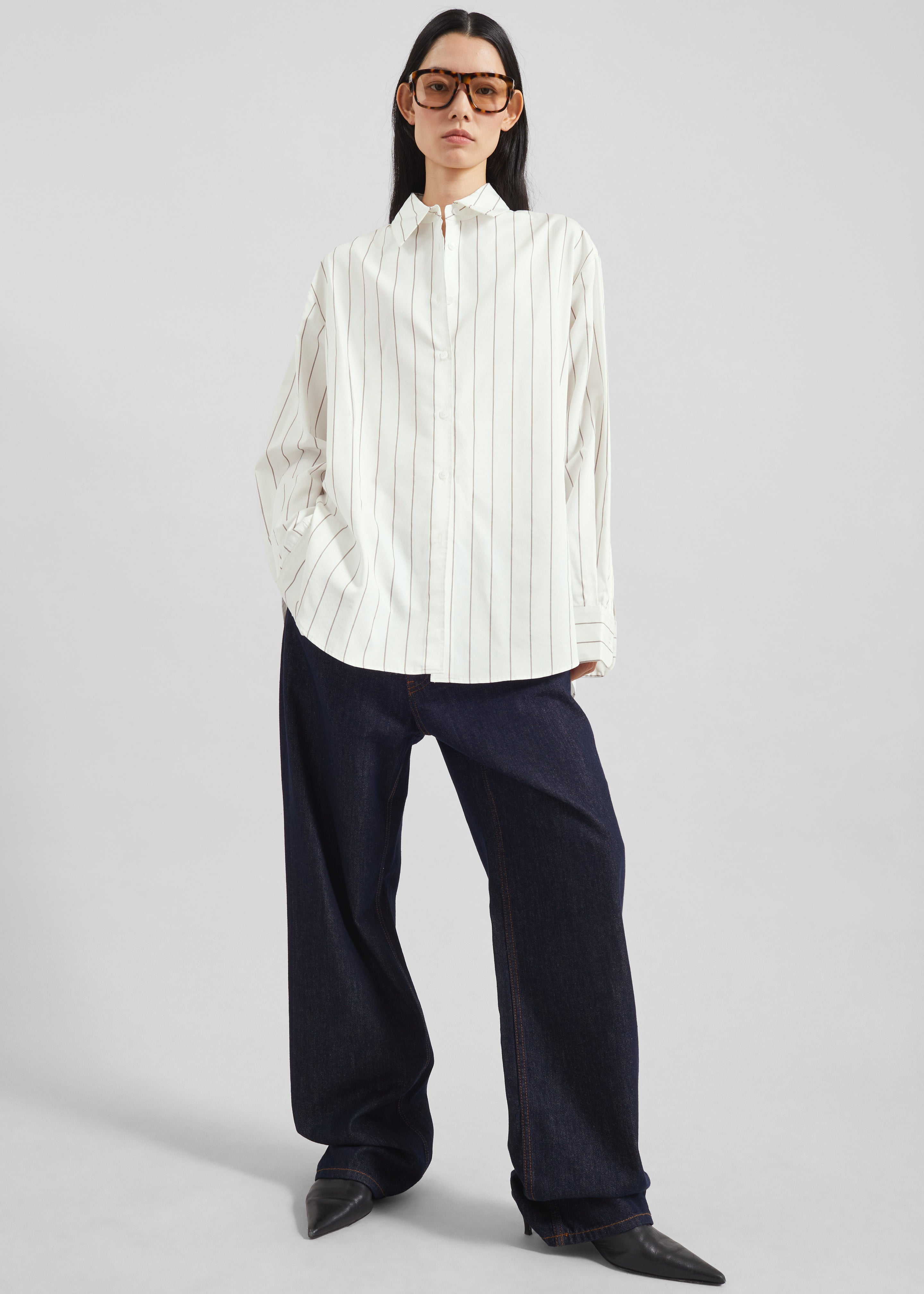 Peri Striped Cotton Shirt - White/Brown Stripe – The Frankie Shop
