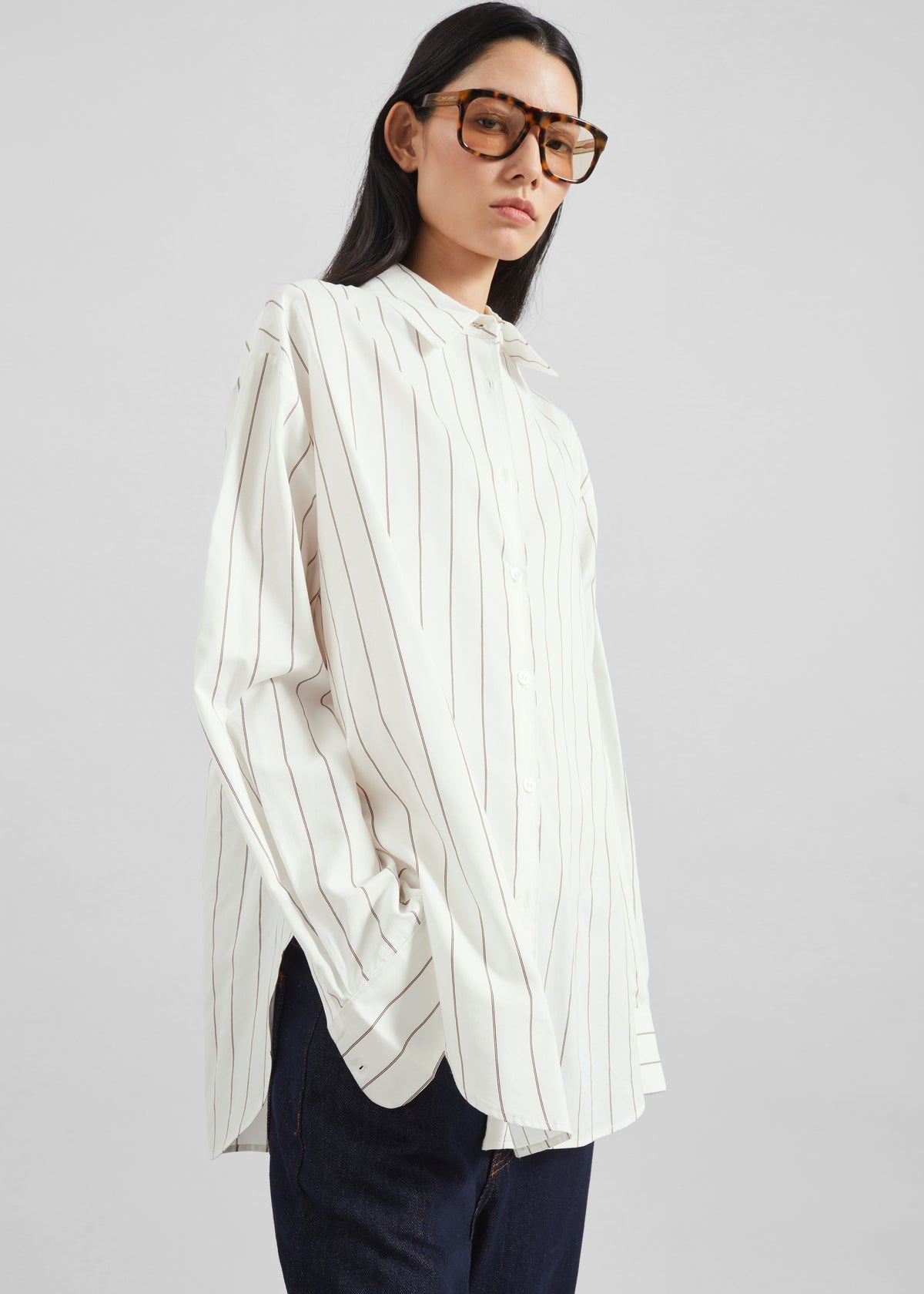 Peri Striped Cotton Shirt - White/Brown Stripe - 4