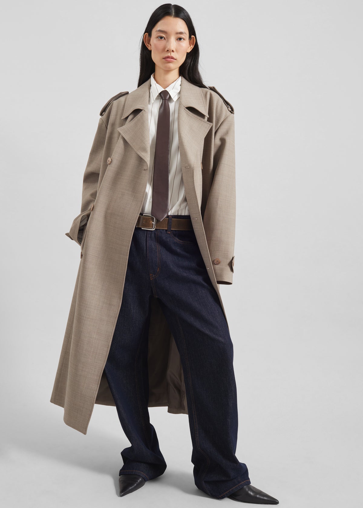 Peri Striped Cotton Shirt - White/Brown Stripe - 3