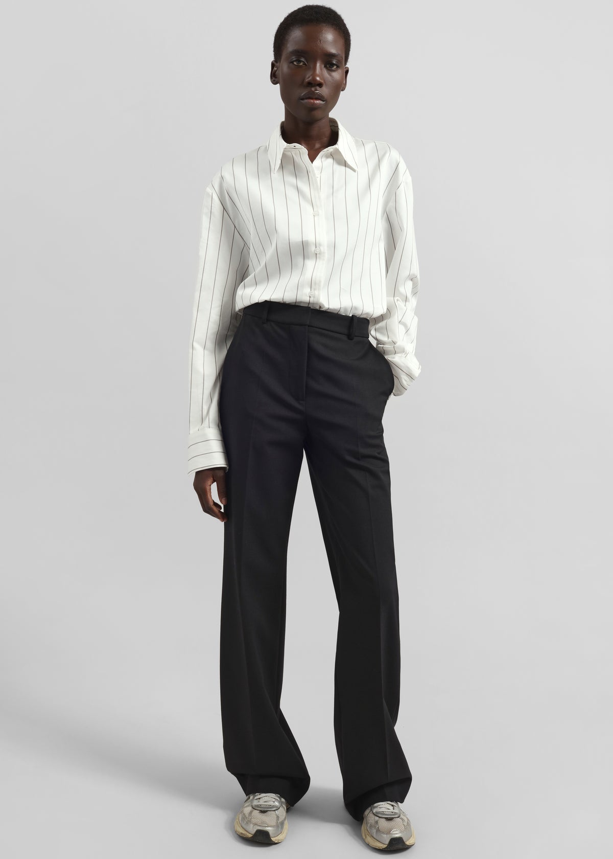 Peri Striped Cotton Shirt - White/Brown Stripe - 6