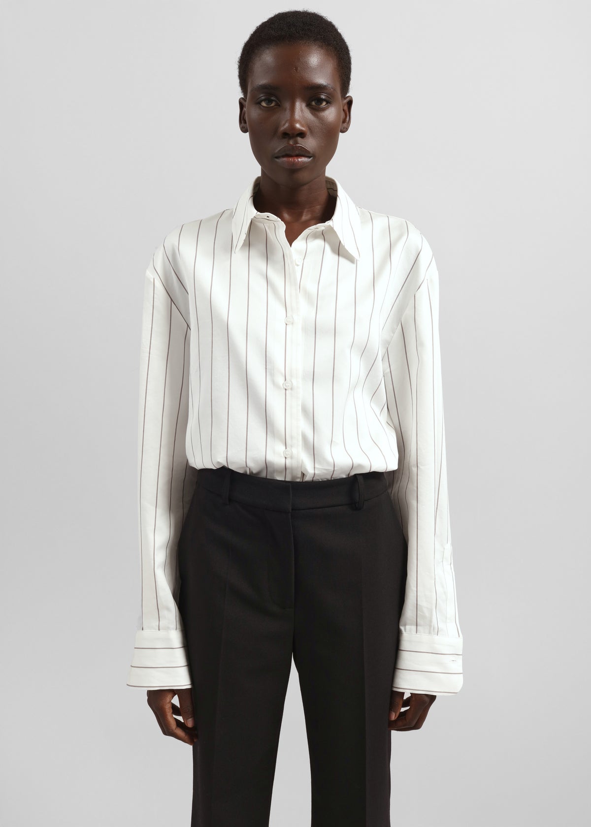 Peri Striped Cotton Shirt - White/Brown Stripe - 8